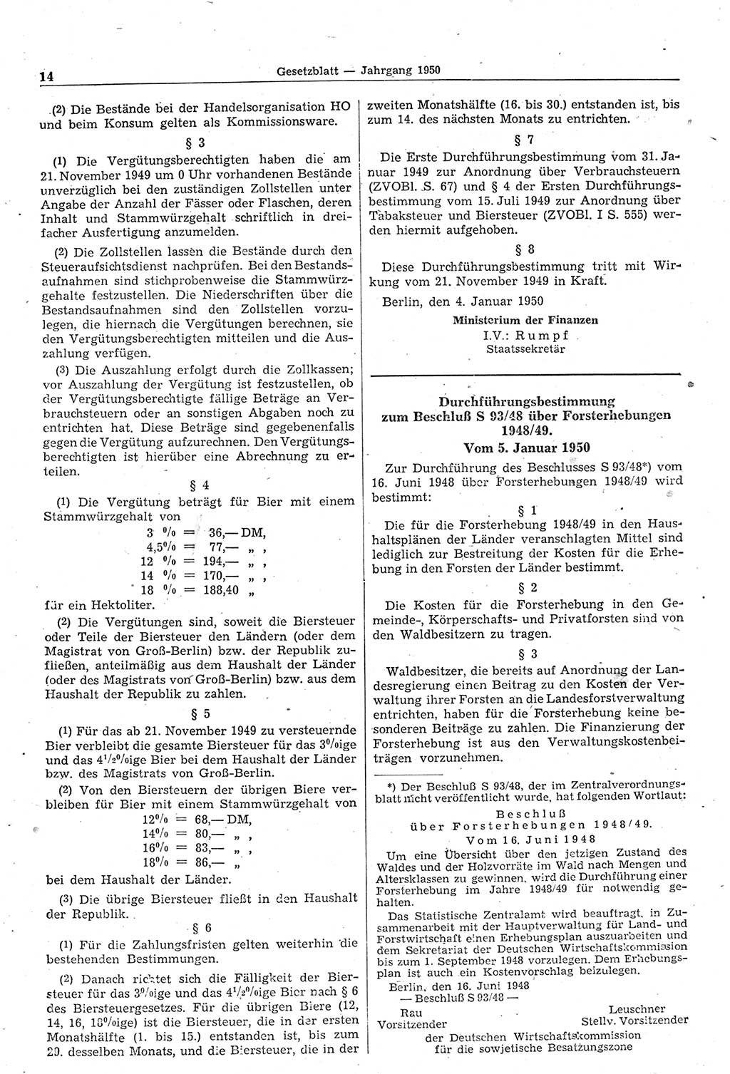 Gesetzblatt (GBl.) der Deutschen Demokratischen Republik (DDR) 1950, Seite 14 (GBl. DDR 1950, S. 14)