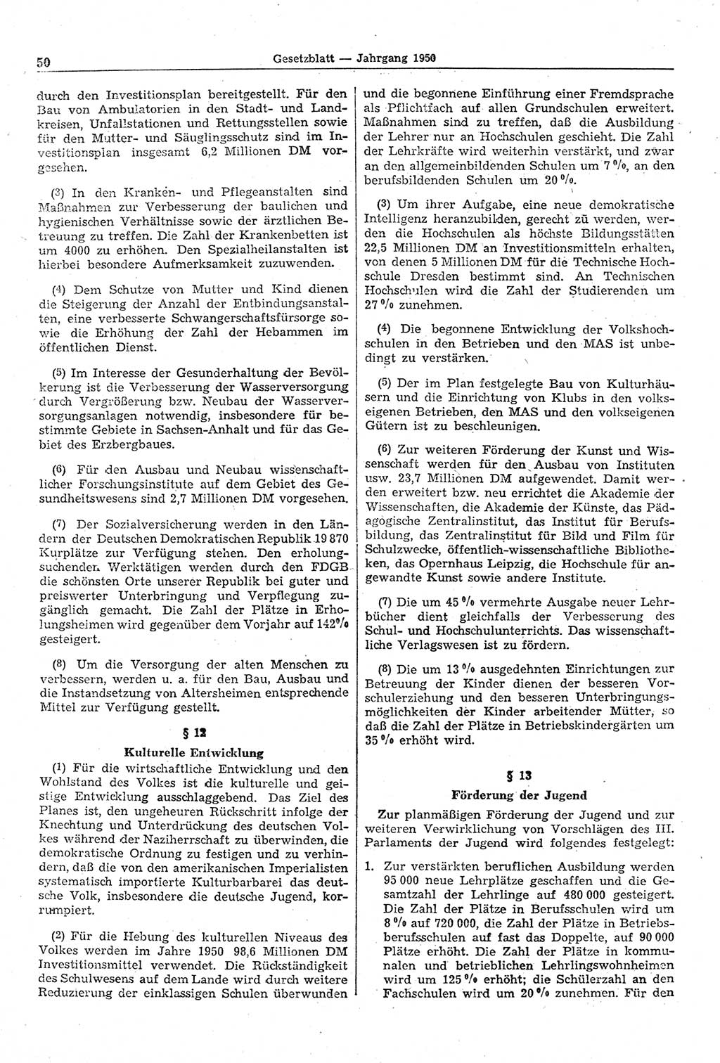 Gesetzblatt (GBl.) der Deutschen Demokratischen Republik (DDR) 1950, Seite 50 (GBl. DDR 1950, S. 50)