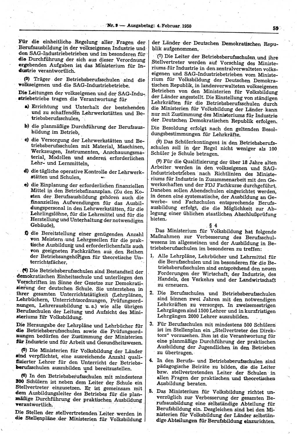 Gesetzblatt (GBl.) der Deutschen Demokratischen Republik (DDR) 1950, Seite 59 (GBl. DDR 1950, S. 59)