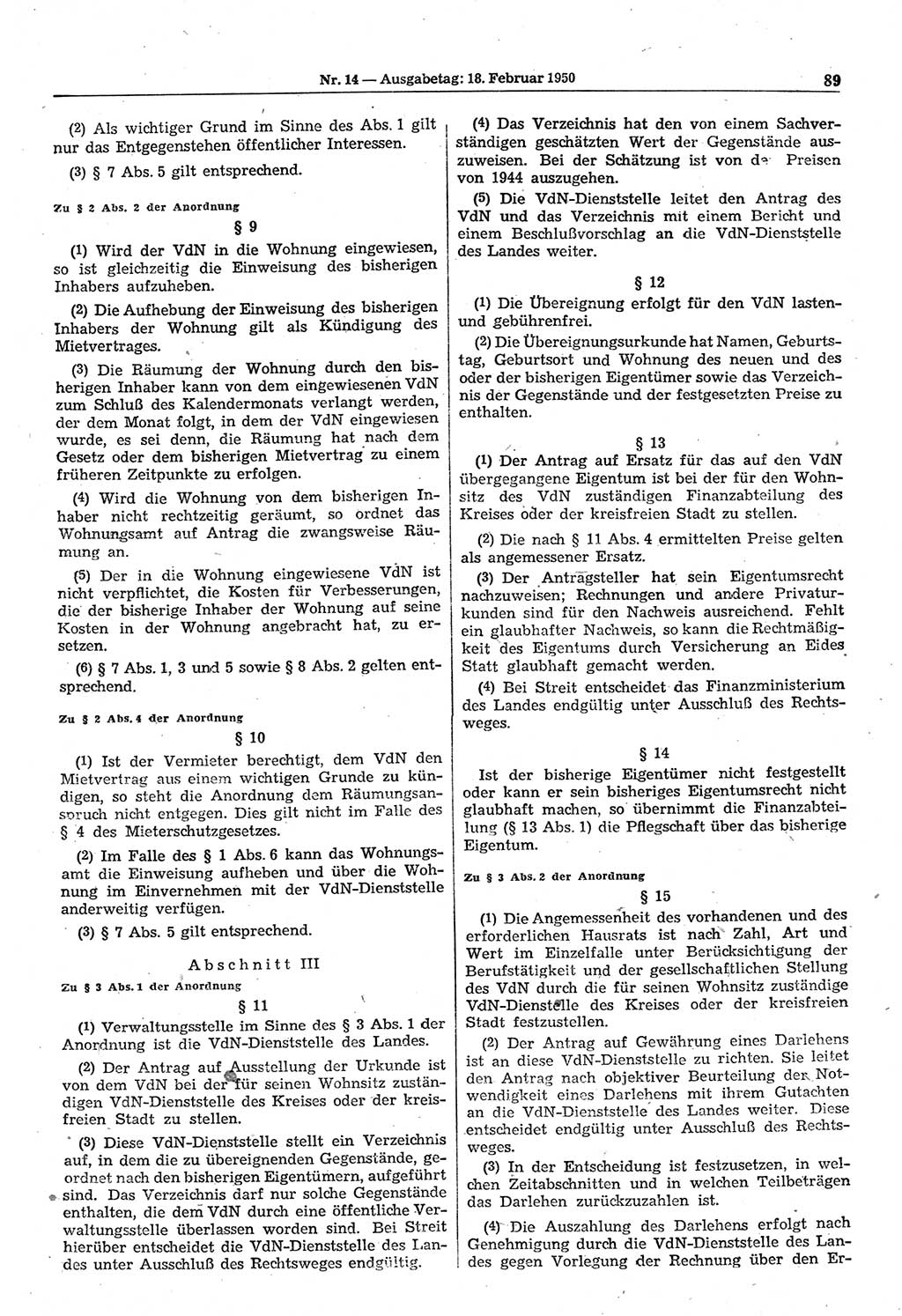 Gesetzblatt (GBl.) der Deutschen Demokratischen Republik (DDR) 1950, Seite 89 (GBl. DDR 1950, S. 89)