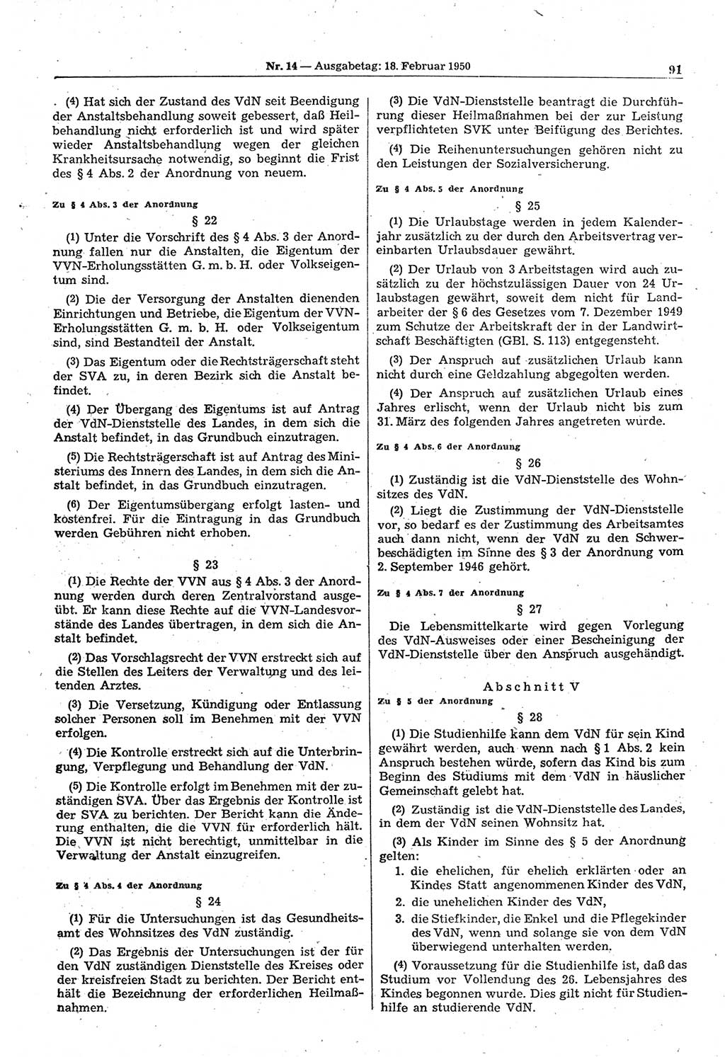 Gesetzblatt (GBl.) der Deutschen Demokratischen Republik (DDR) 1950, Seite 91 (GBl. DDR 1950, S. 91)