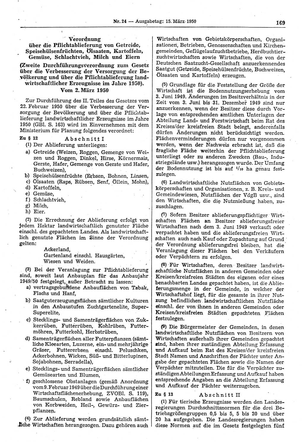 Gesetzblatt (GBl.) der Deutschen Demokratischen Republik (DDR) 1950, Seite 169 (GBl. DDR 1950, S. 169)