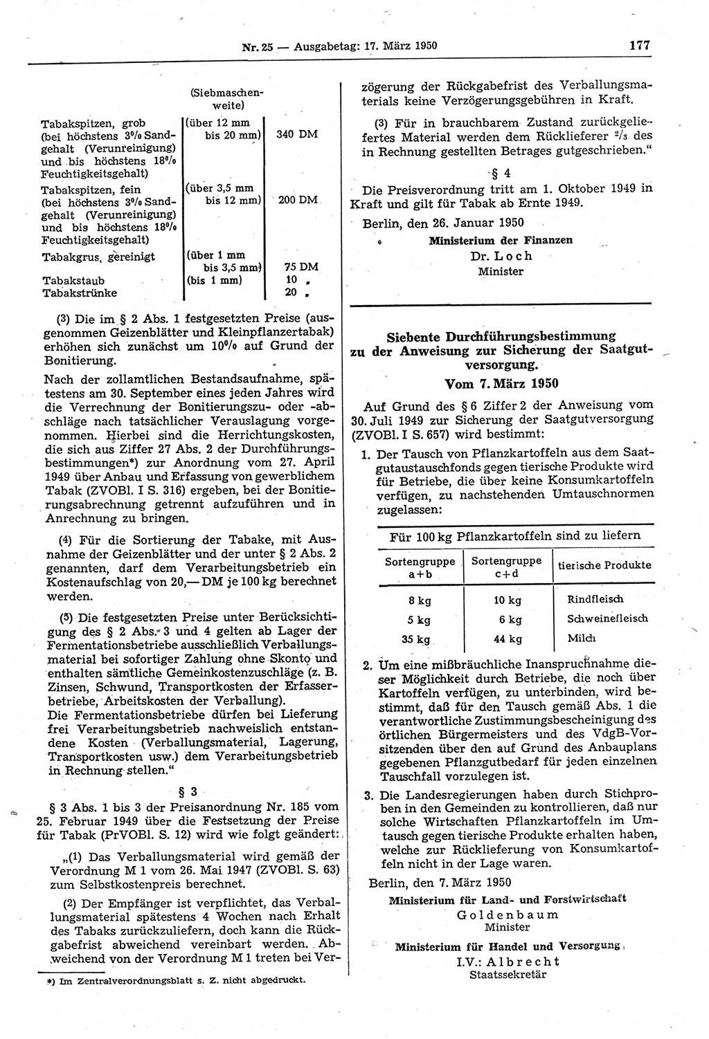 Gesetzblatt (GBl.) der Deutschen Demokratischen Republik (DDR) 1950, Seite 177 (GBl. DDR 1950, S. 177)