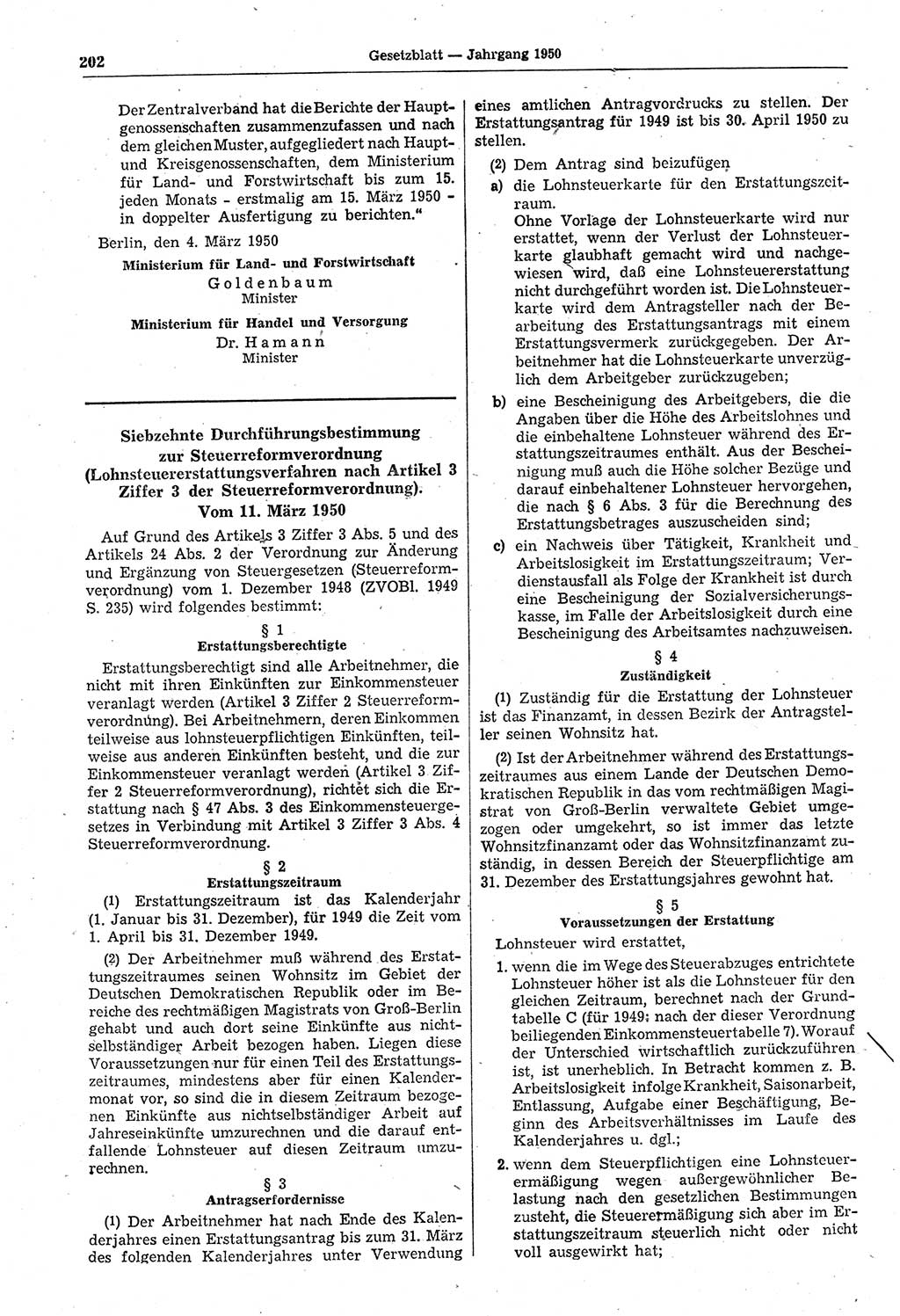 Gesetzblatt (GBl.) der Deutschen Demokratischen Republik (DDR) 1950, Seite 202 (GBl. DDR 1950, S. 202)