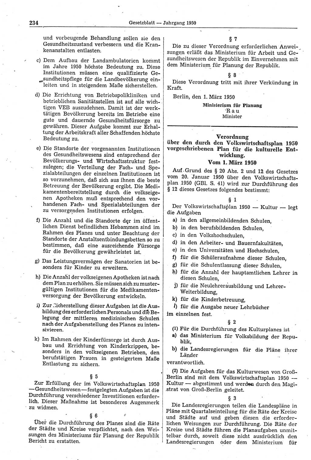 Gesetzblatt (GBl.) der Deutschen Demokratischen Republik (DDR) 1950, Seite 234 (GBl. DDR 1950, S. 234)
