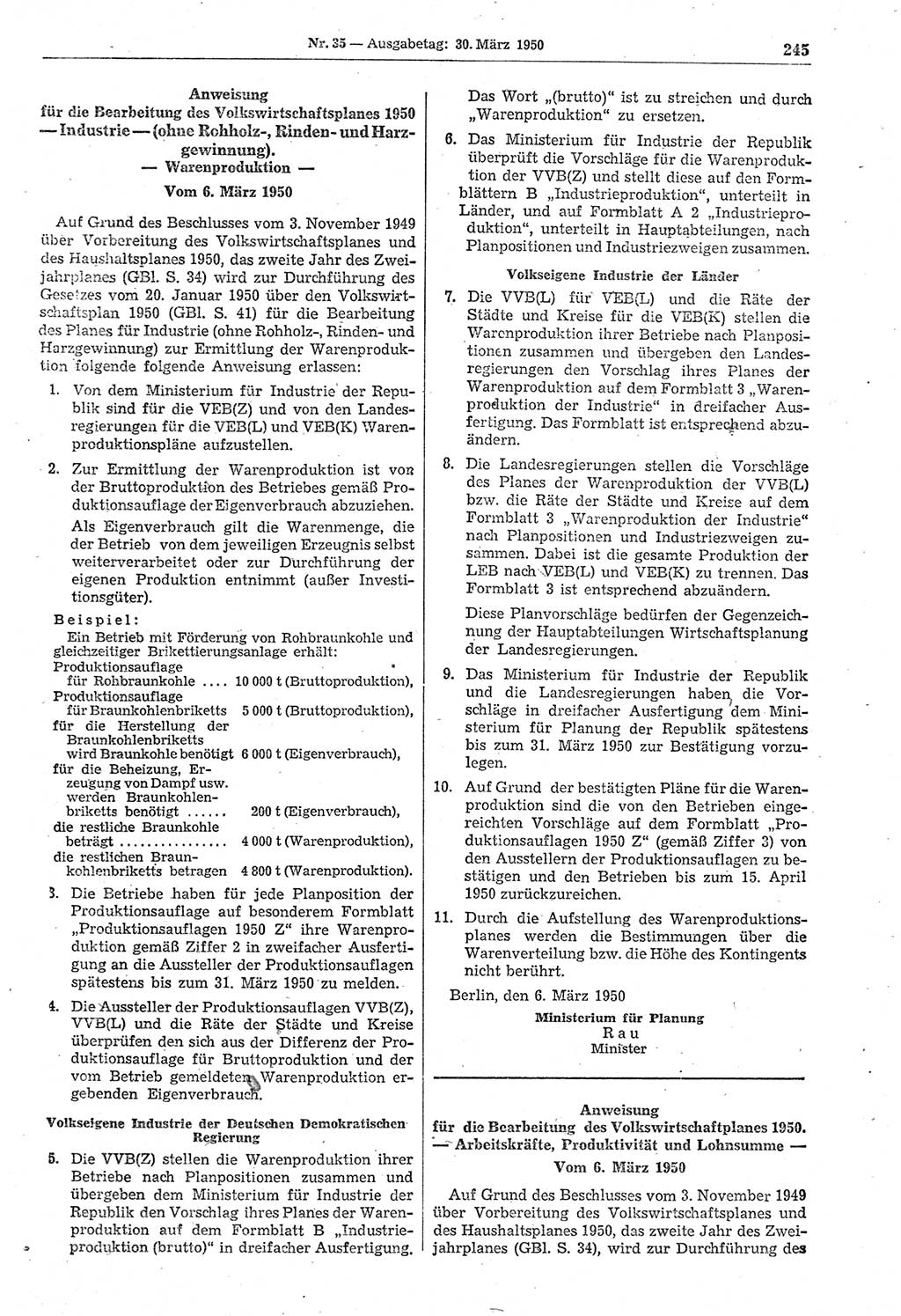 Gesetzblatt (GBl.) der Deutschen Demokratischen Republik (DDR) 1950, Seite 245 (GBl. DDR 1950, S. 245)