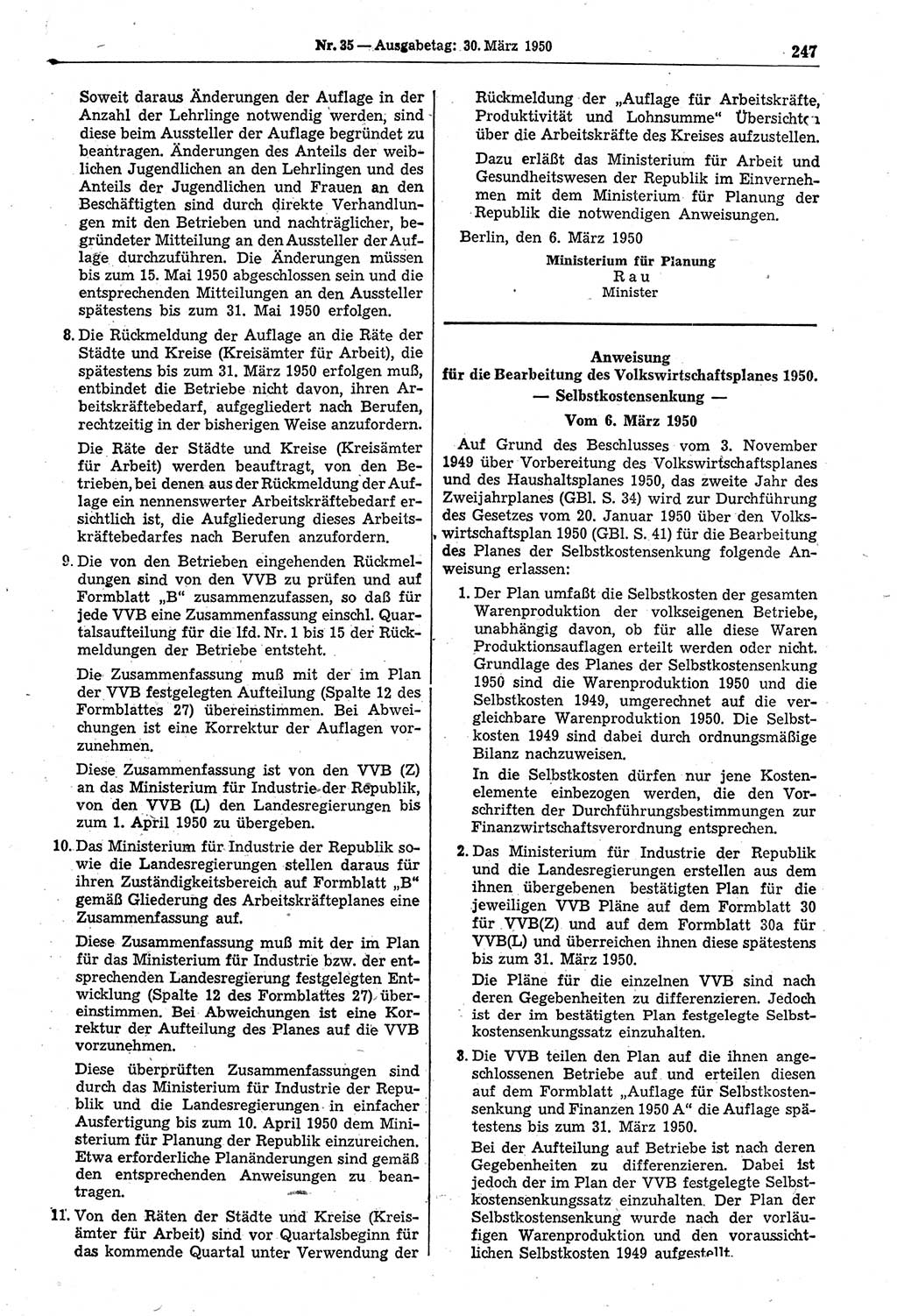Gesetzblatt (GBl.) der Deutschen Demokratischen Republik (DDR) 1950, Seite 247 (GBl. DDR 1950, S. 247)