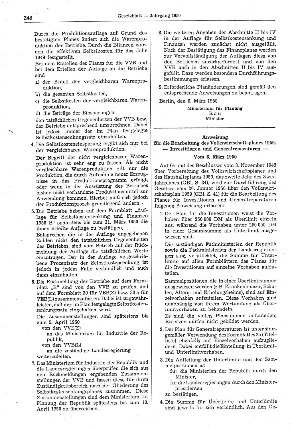 Gesetzblatt (GBl.) der Deutschen Demokratischen Republik (DDR) 1950, Seite 248 (GBl. DDR 1950, S. 248)