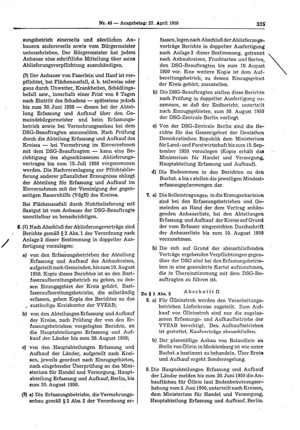 Gesetzblatt (GBl.) der Deutschen Demokratischen Republik (DDR) 1950, Seite 335 (GBl. DDR 1950, S. 335)
