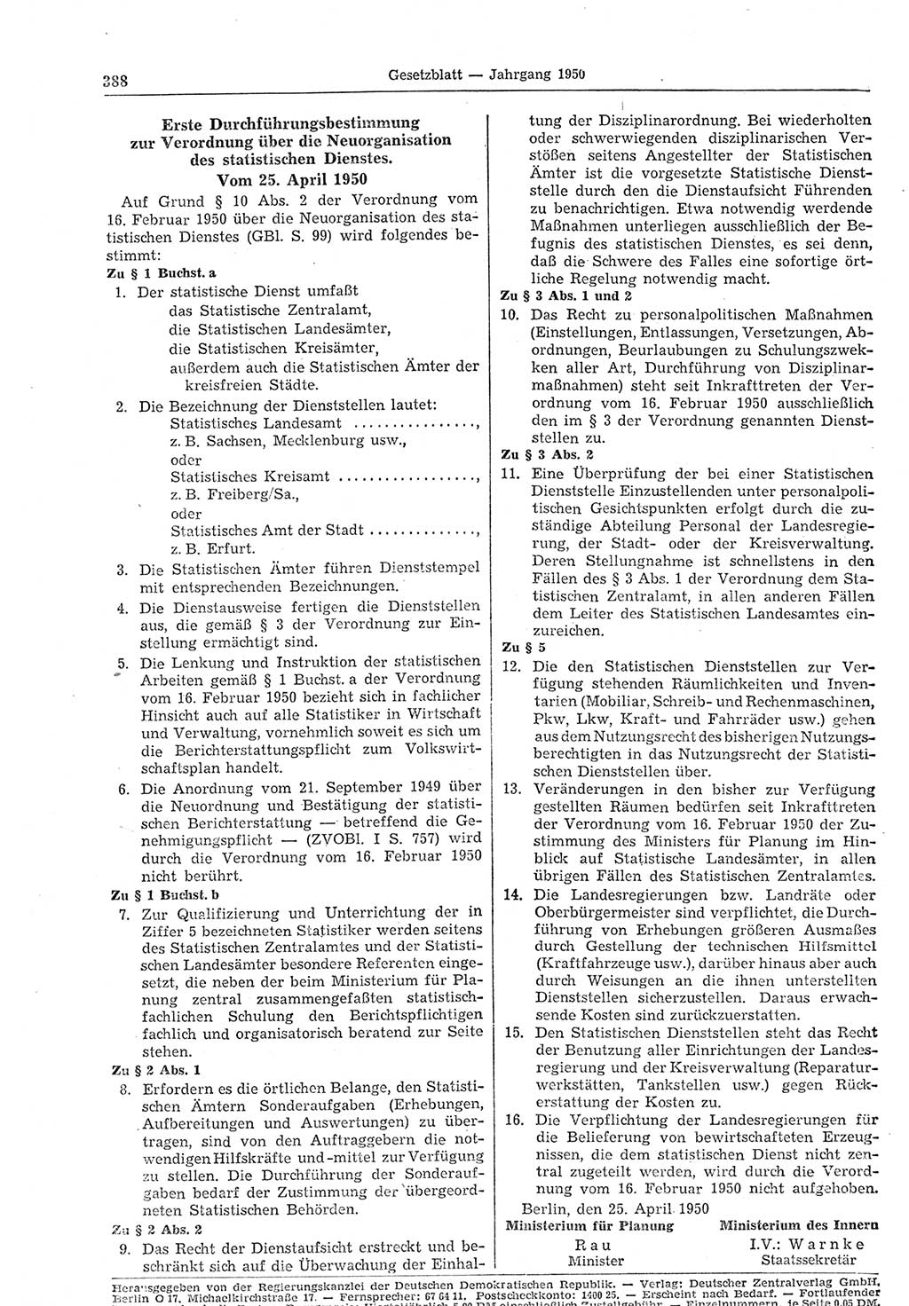 Gesetzblatt (GBl.) der Deutschen Demokratischen Republik (DDR) 1950, Seite 388 (GBl. DDR 1950, S. 388)