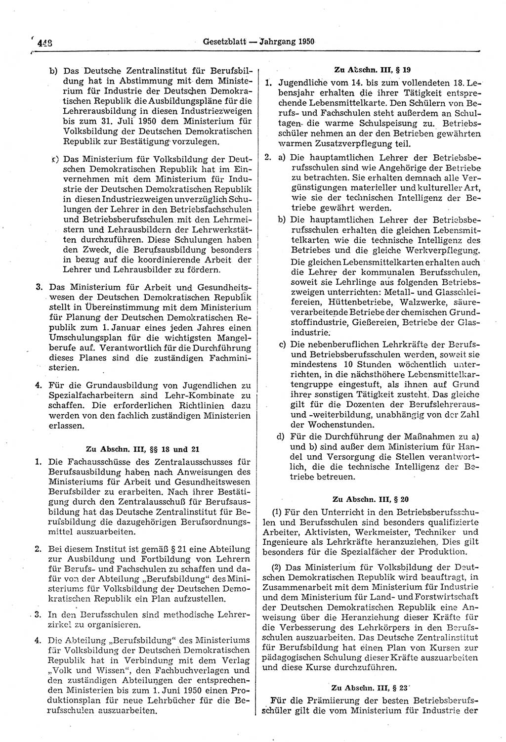 Gesetzblatt (GBl.) der Deutschen Demokratischen Republik (DDR) 1950, Seite 448 (GBl. DDR 1950, S. 448)