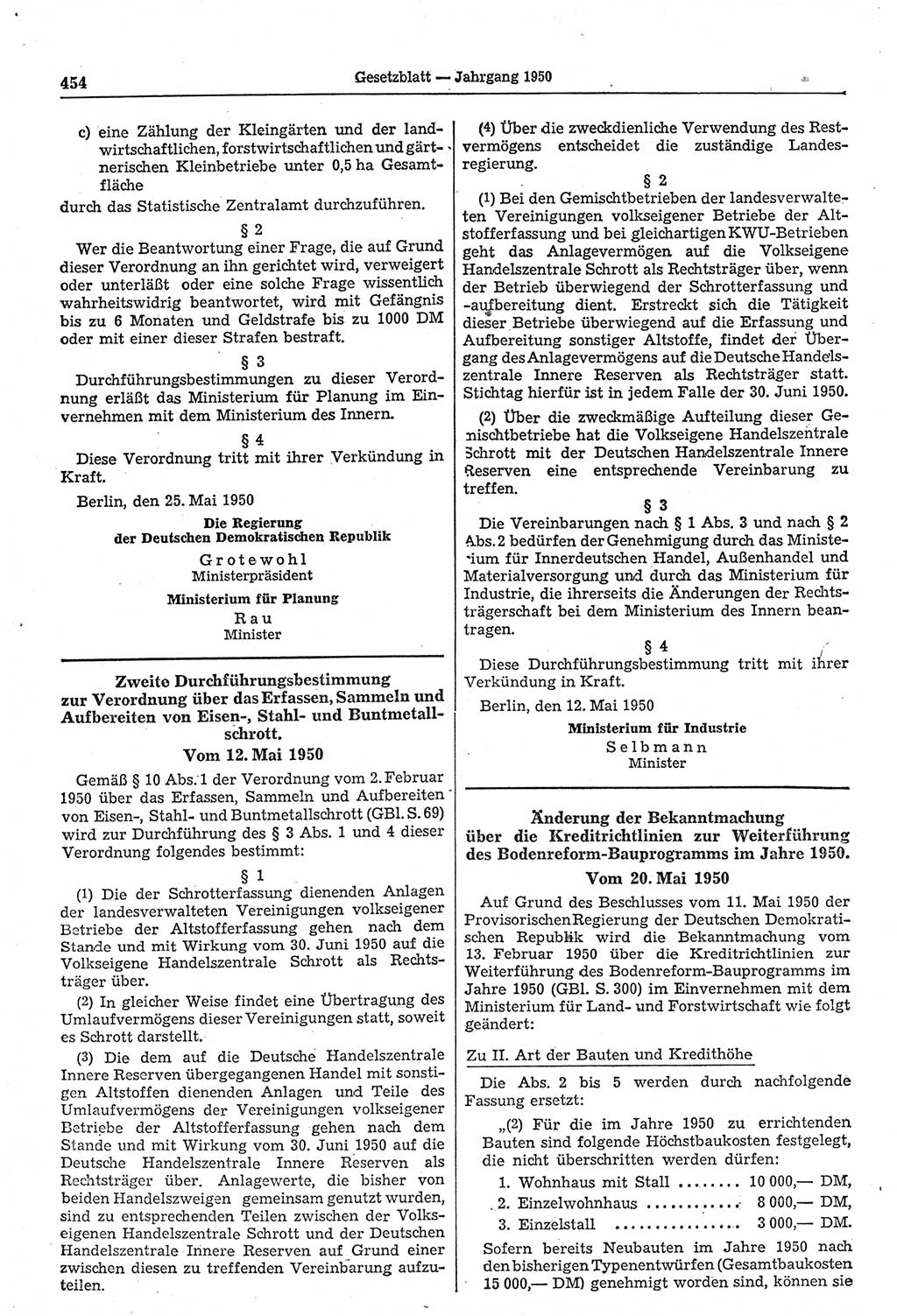 Gesetzblatt (GBl.) der Deutschen Demokratischen Republik (DDR) 1950, Seite 454 (GBl. DDR 1950, S. 454)