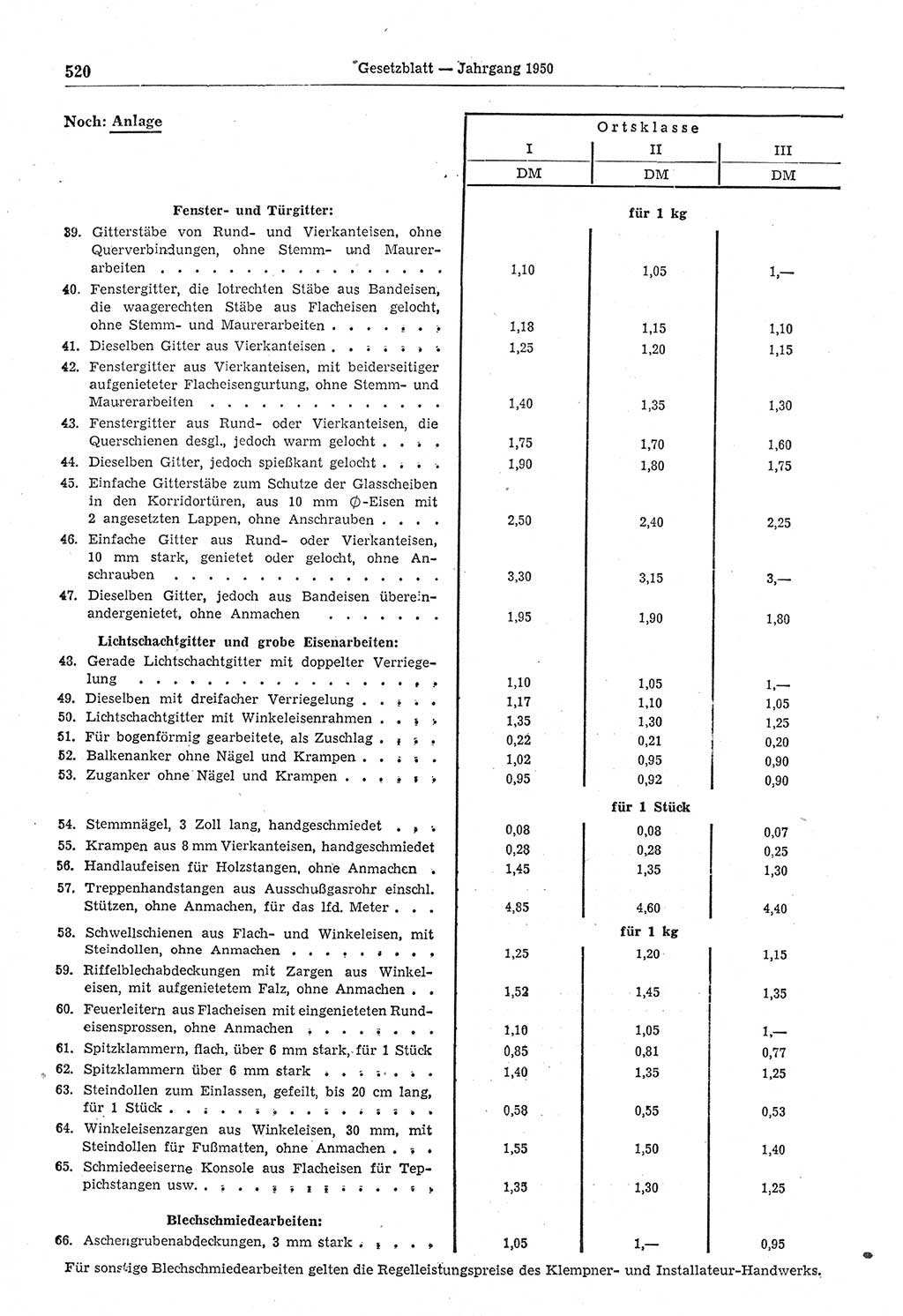 Gesetzblatt (GBl.) der Deutschen Demokratischen Republik (DDR) 1950, Seite 520 (GBl. DDR 1950, S. 520)