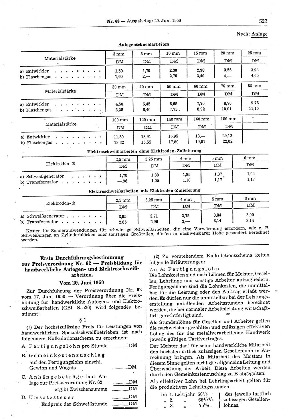 Gesetzblatt (GBl.) der Deutschen Demokratischen Republik (DDR) 1950, Seite 527 (GBl. DDR 1950, S. 527)