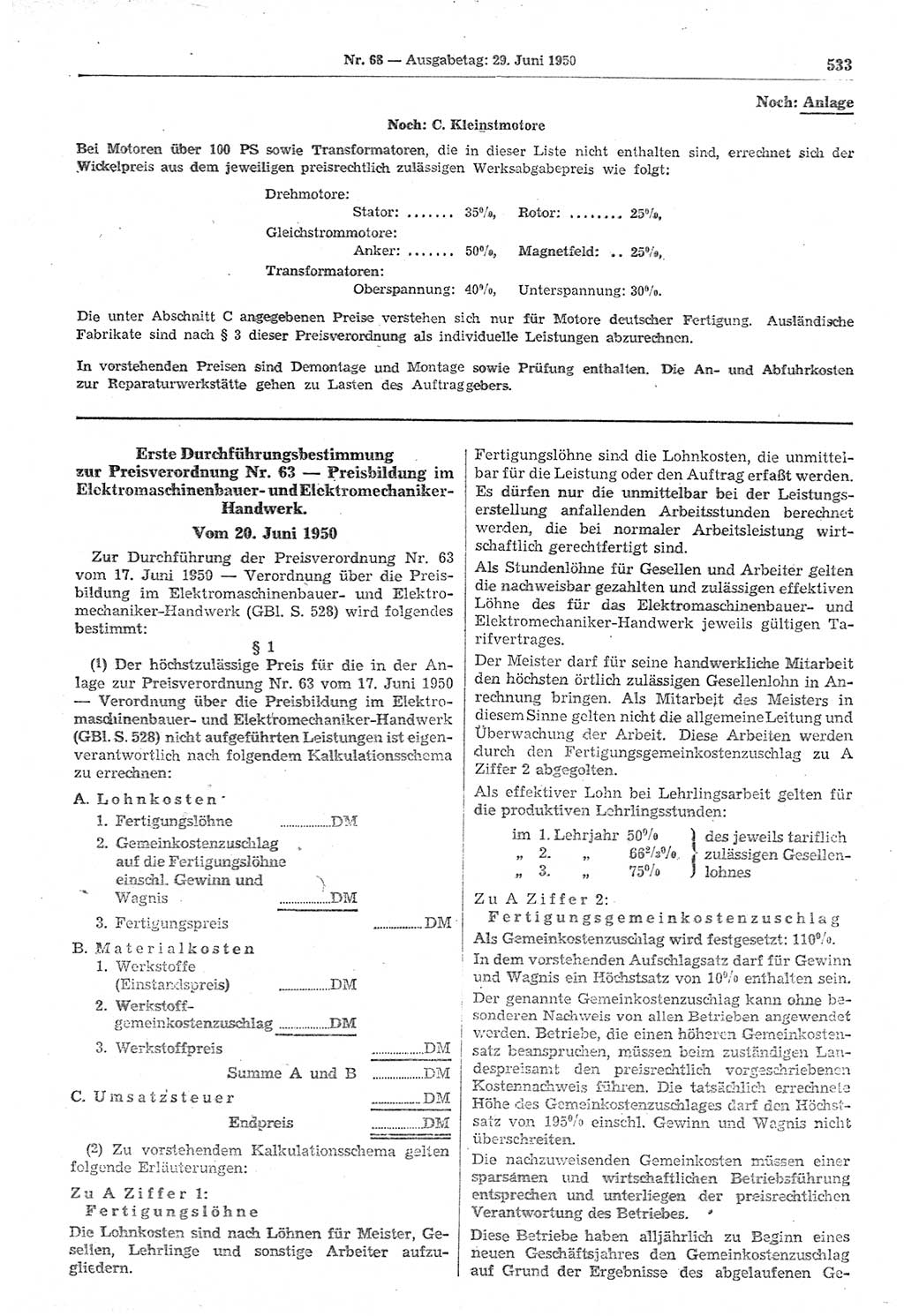 Gesetzblatt (GBl.) der Deutschen Demokratischen Republik (DDR) 1950, Seite 533 (GBl. DDR 1950, S. 533)