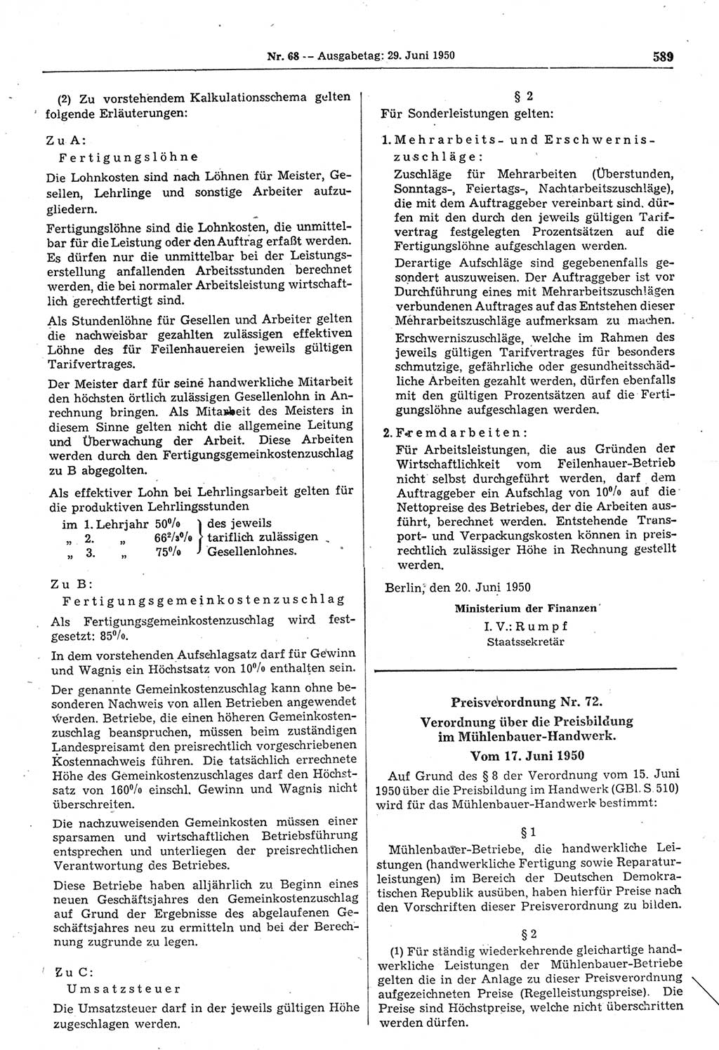 Gesetzblatt (GBl.) der Deutschen Demokratischen Republik (DDR) 1950, Seite 589 (GBl. DDR 1950, S. 589)