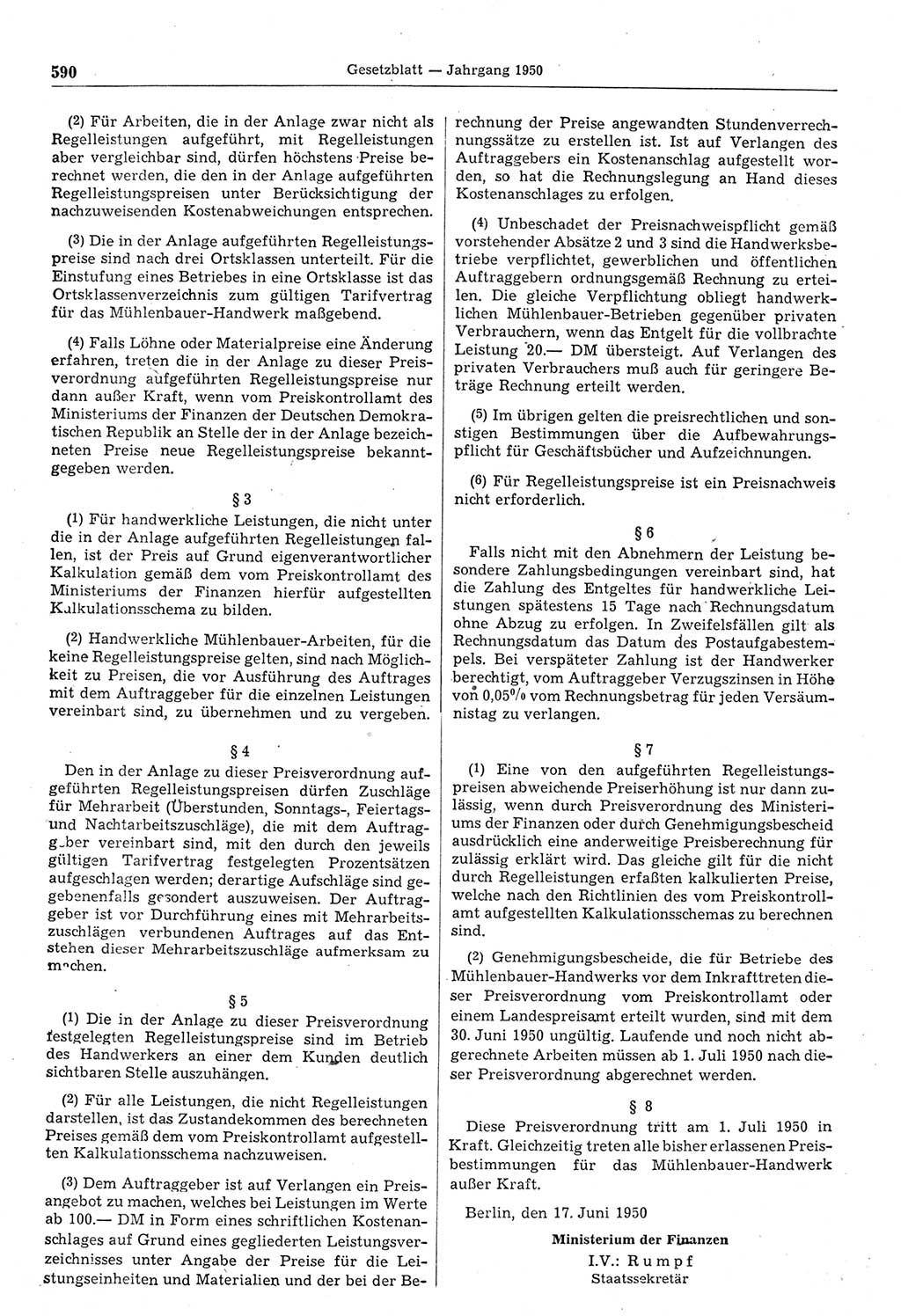 Gesetzblatt (GBl.) der Deutschen Demokratischen Republik (DDR) 1950, Seite 590 (GBl. DDR 1950, S. 590)