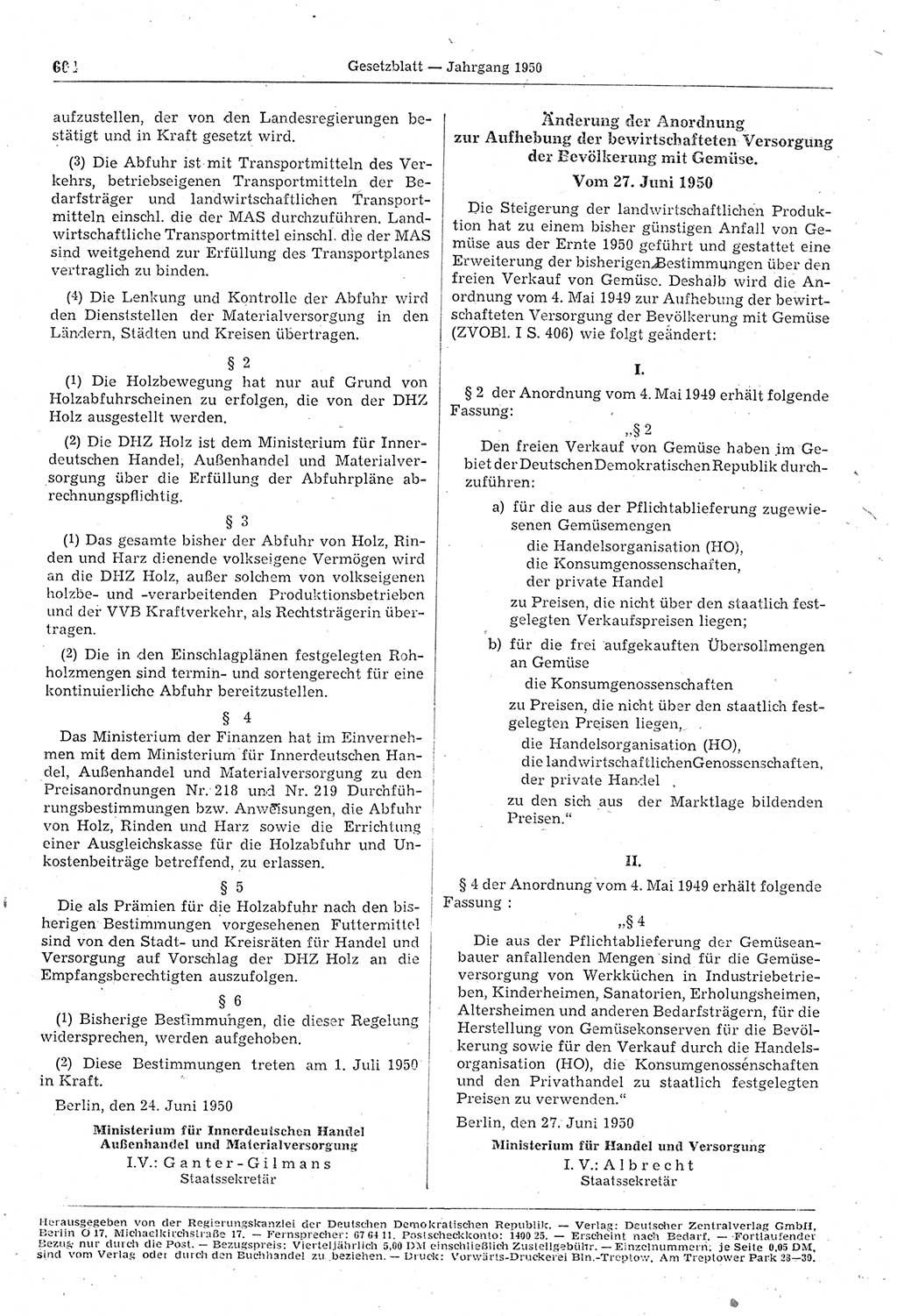 Gesetzblatt (GBl.) der Deutschen Demokratischen Republik (DDR) 1950, Seite 604 (GBl. DDR 1950, S. 604)