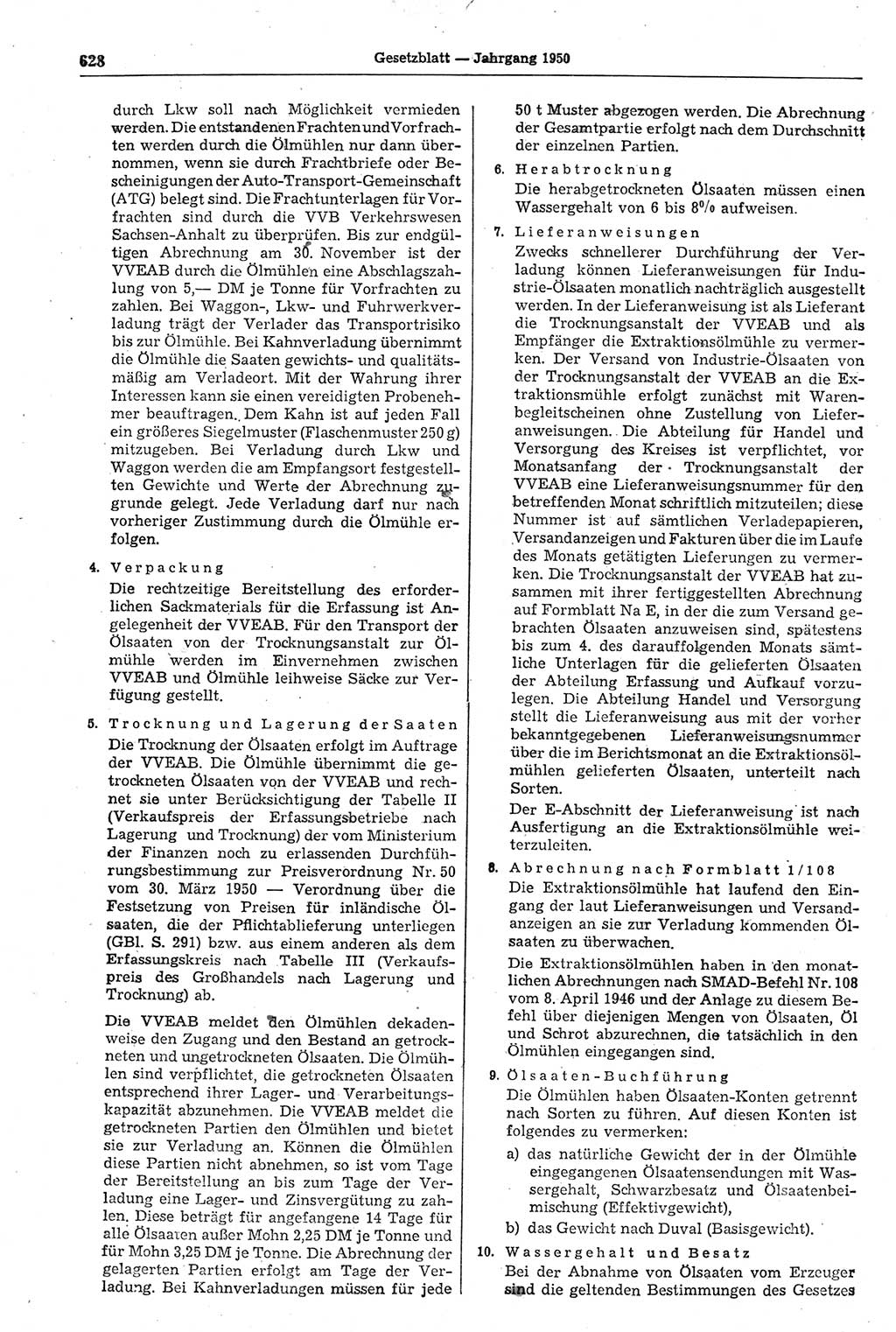 Gesetzblatt (GBl.) der Deutschen Demokratischen Republik (DDR) 1950, Seite 628 (GBl. DDR 1950, S. 628)