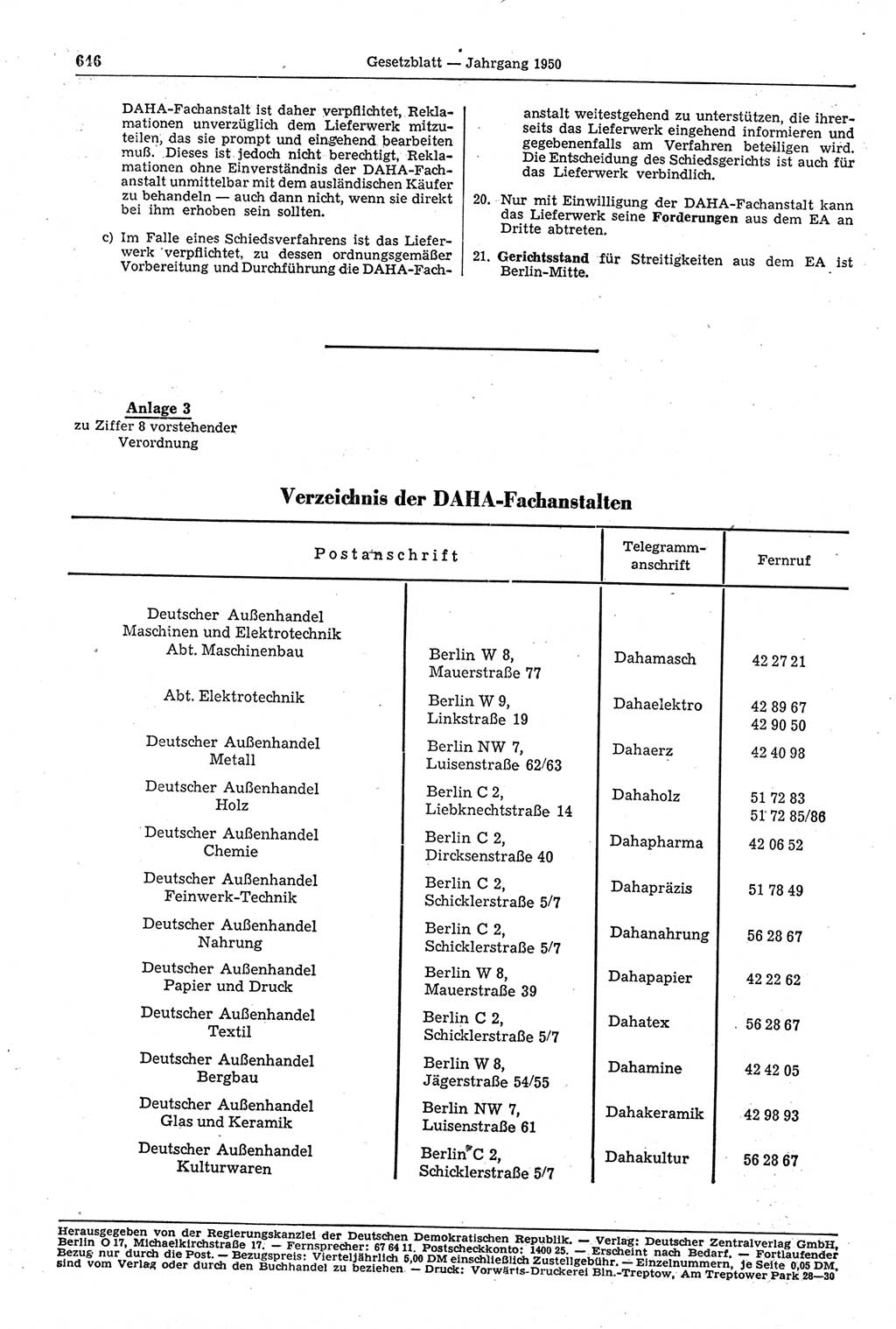 Gesetzblatt (GBl.) der Deutschen Demokratischen Republik (DDR) 1950, Seite 646 (GBl. DDR 1950, S. 646)