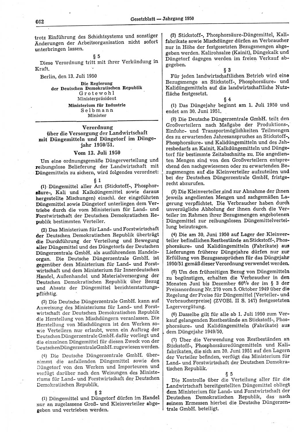 Gesetzblatt (GBl.) der Deutschen Demokratischen Republik (DDR) 1950, Seite 662 (GBl. DDR 1950, S. 662)