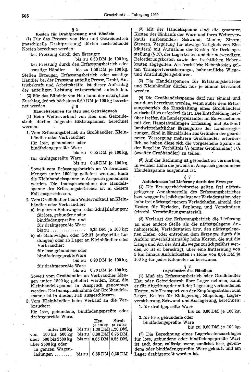 Gesetzblatt (GBl.) der Deutschen Demokratischen Republik (DDR) 1950, Seite 666 (GBl. DDR 1950, S. 666)