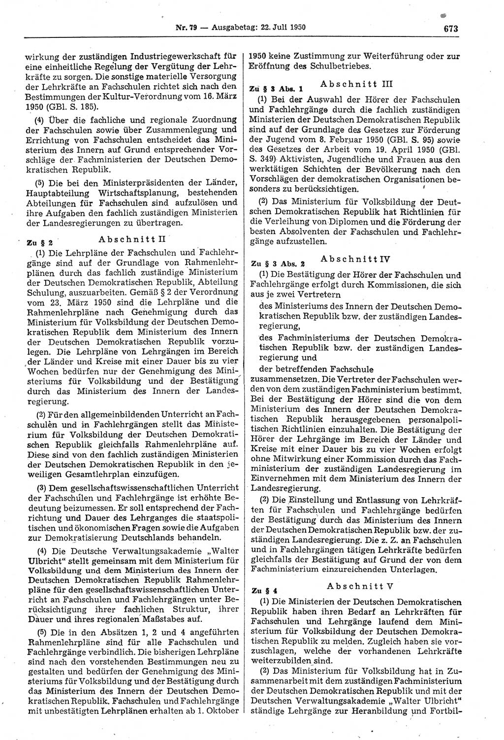 Gesetzblatt (GBl.) der Deutschen Demokratischen Republik (DDR) 1950, Seite 673 (GBl. DDR 1950, S. 673)