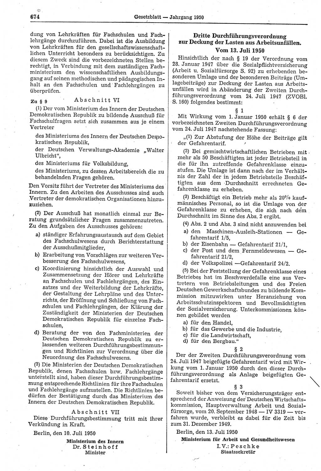 Gesetzblatt (GBl.) der Deutschen Demokratischen Republik (DDR) 1950, Seite 674 (GBl. DDR 1950, S. 674)