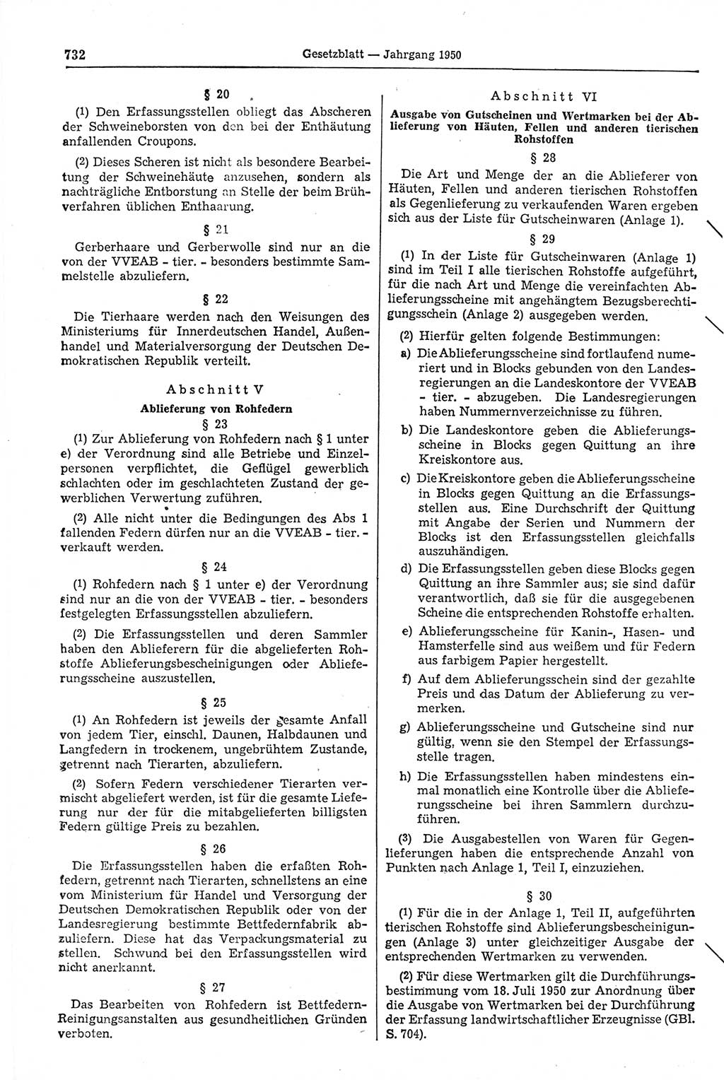 Gesetzblatt (GBl.) der Deutschen Demokratischen Republik (DDR) 1950, Seite 732 (GBl. DDR 1950, S. 732)