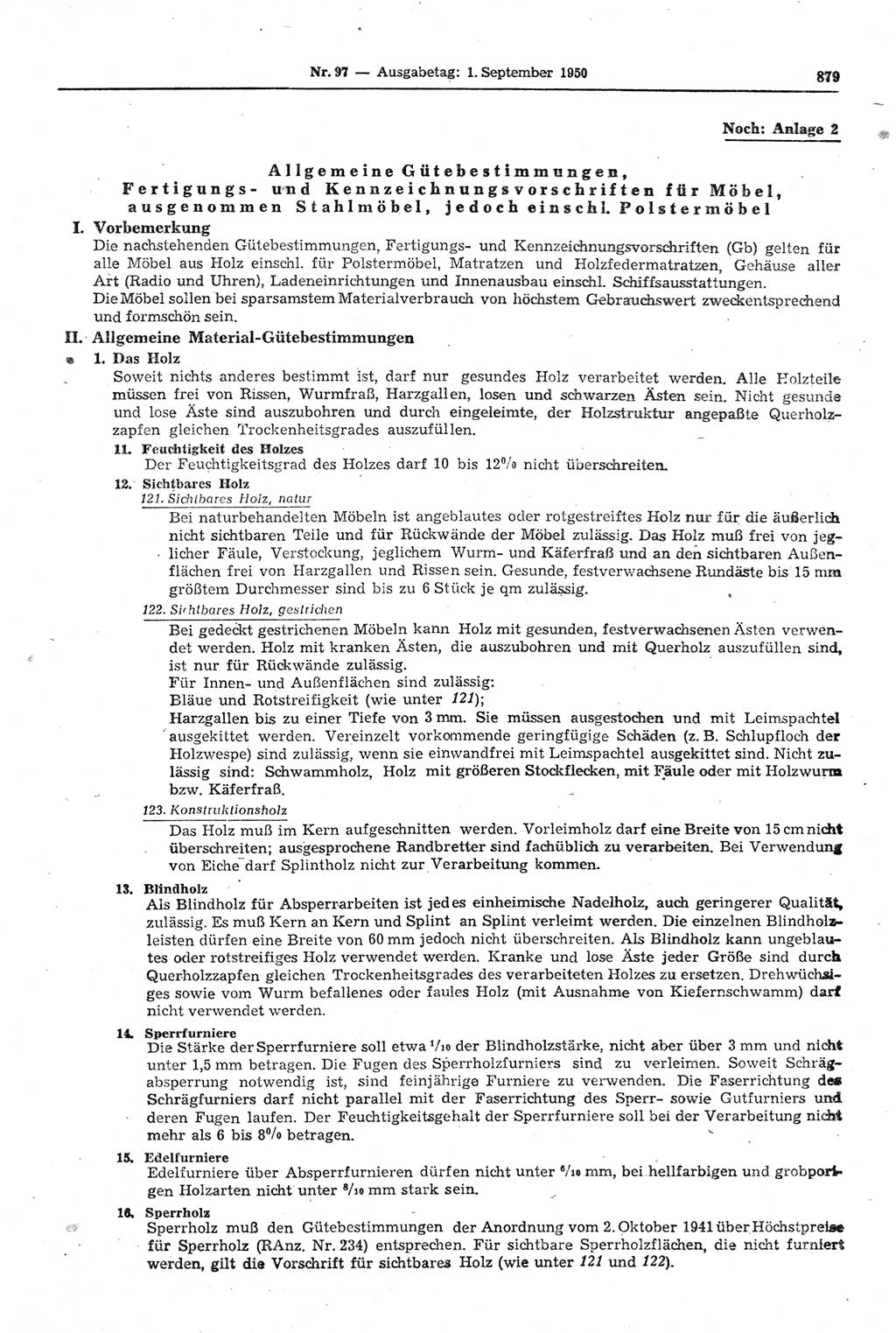 Gesetzblatt (GBl.) der Deutschen Demokratischen Republik (DDR) 1950, Seite 879 (GBl. DDR 1950, S. 879)