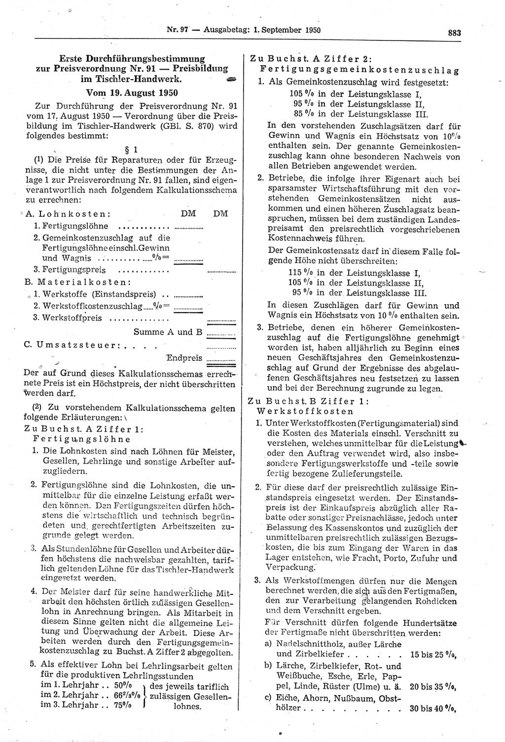 Gesetzblatt (GBl.) der Deutschen Demokratischen Republik (DDR) 1950, Seite 883 (GBl. DDR 1950, S. 883)