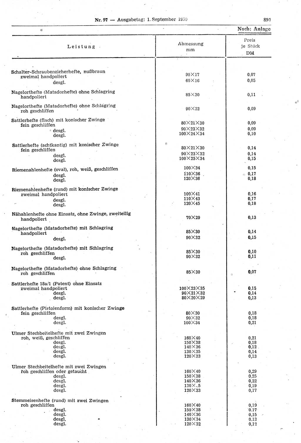 Gesetzblatt (GBl.) der Deutschen Demokratischen Republik (DDR) 1950, Seite 891 (GBl. DDR 1950, S. 891)