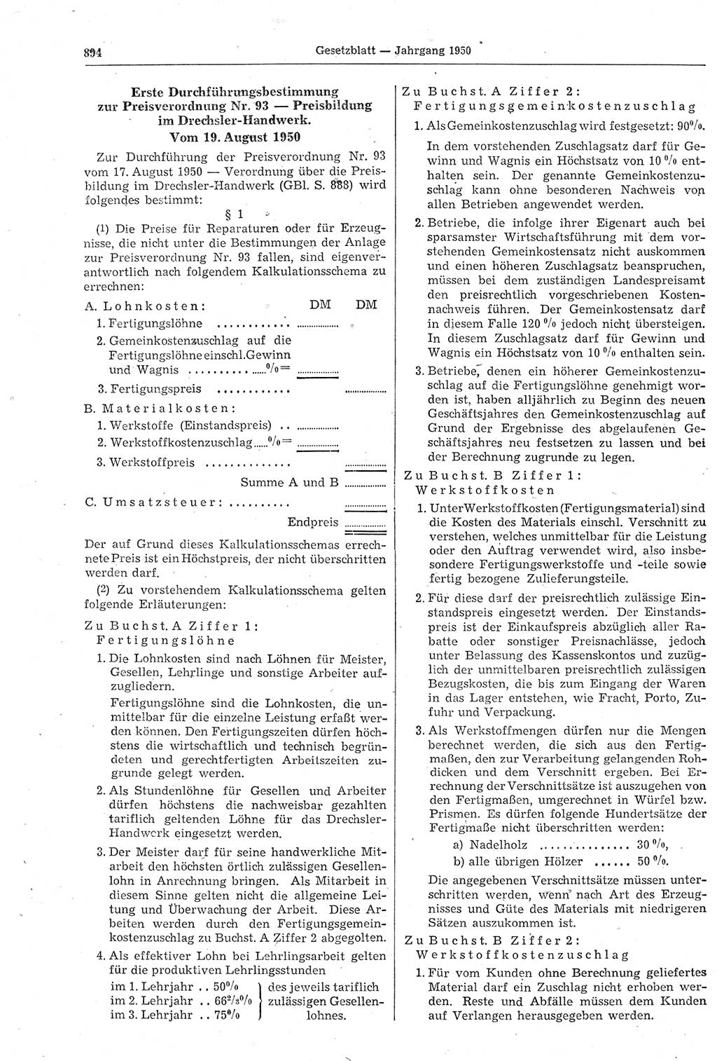 Gesetzblatt (GBl.) der Deutschen Demokratischen Republik (DDR) 1950, Seite 894 (GBl. DDR 1950, S. 894)