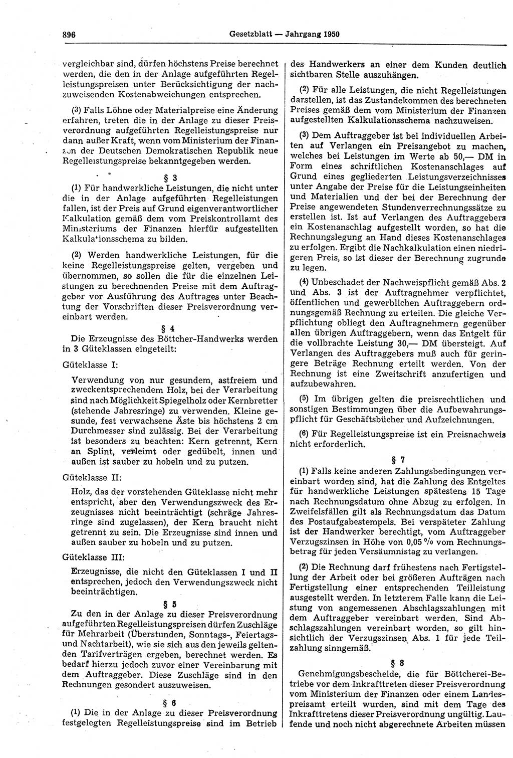 Gesetzblatt (GBl.) der Deutschen Demokratischen Republik (DDR) 1950, Seite 896 (GBl. DDR 1950, S. 896)