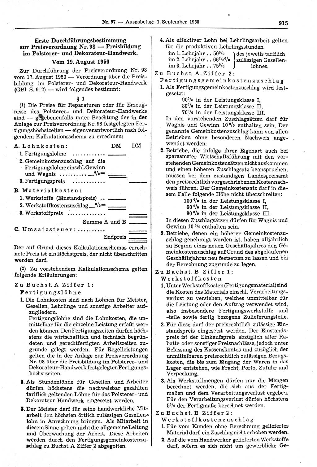 Gesetzblatt (GBl.) der Deutschen Demokratischen Republik (DDR) 1950, Seite 915 (GBl. DDR 1950, S. 915)