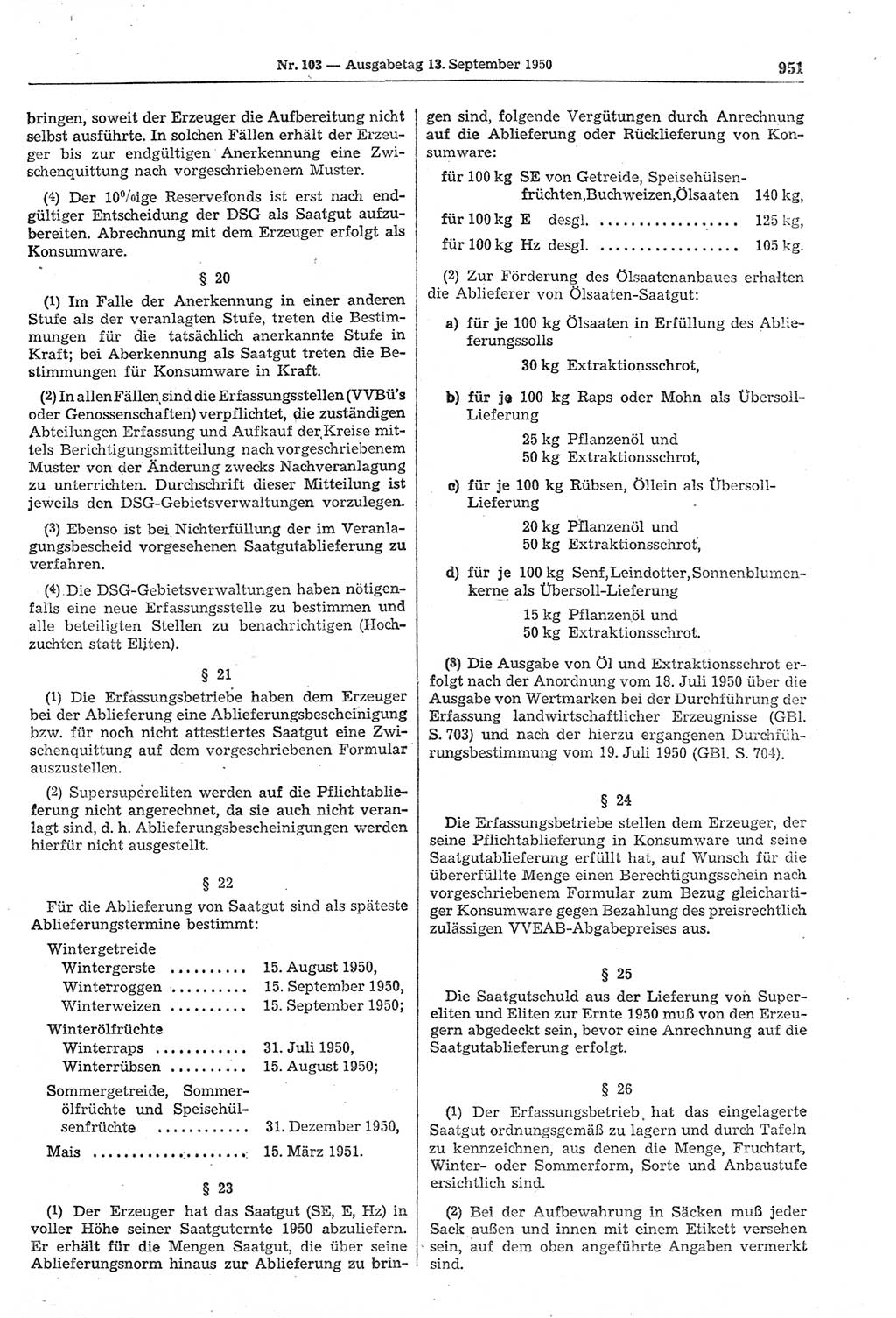 Gesetzblatt (GBl.) der Deutschen Demokratischen Republik (DDR) 1950, Seite 951 (GBl. DDR 1950, S. 951)