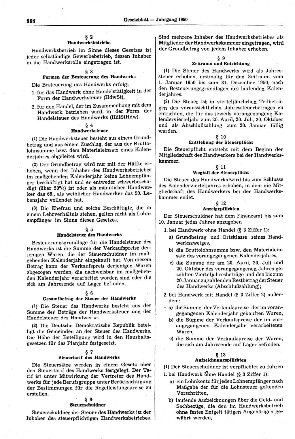 Gesetzblatt (GBl.) der Deutschen Demokratischen Republik (DDR) 1950, Seite 968 (GBl. DDR 1950, S. 968)