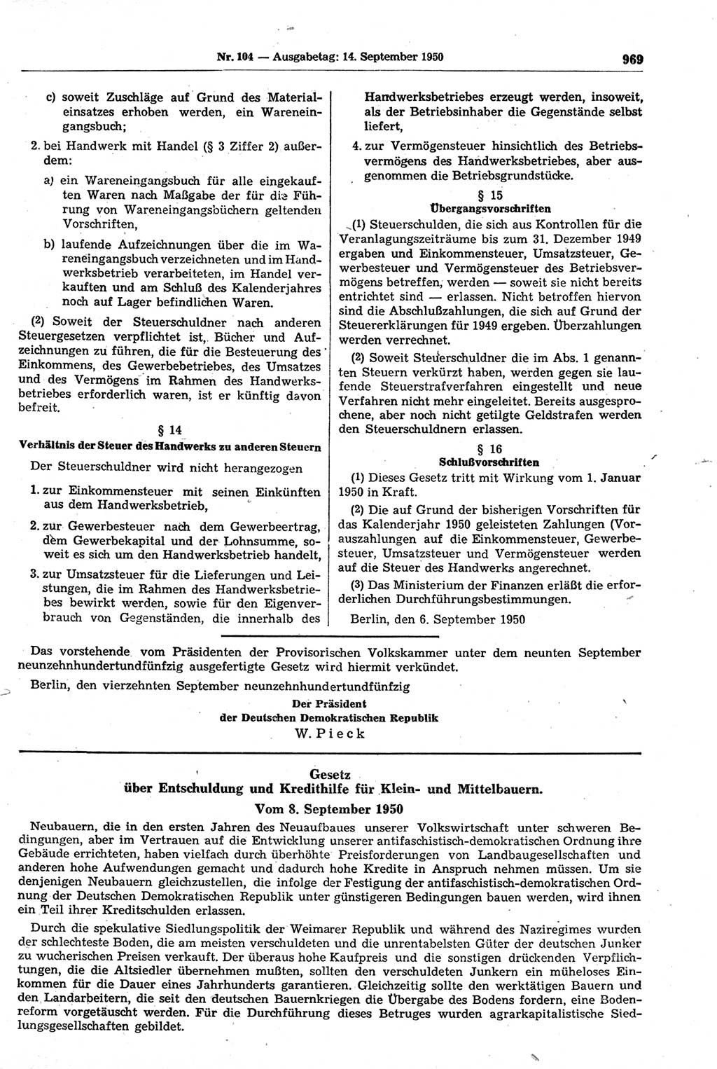 Gesetzblatt (GBl.) der Deutschen Demokratischen Republik (DDR) 1950, Seite 969 (GBl. DDR 1950, S. 969)