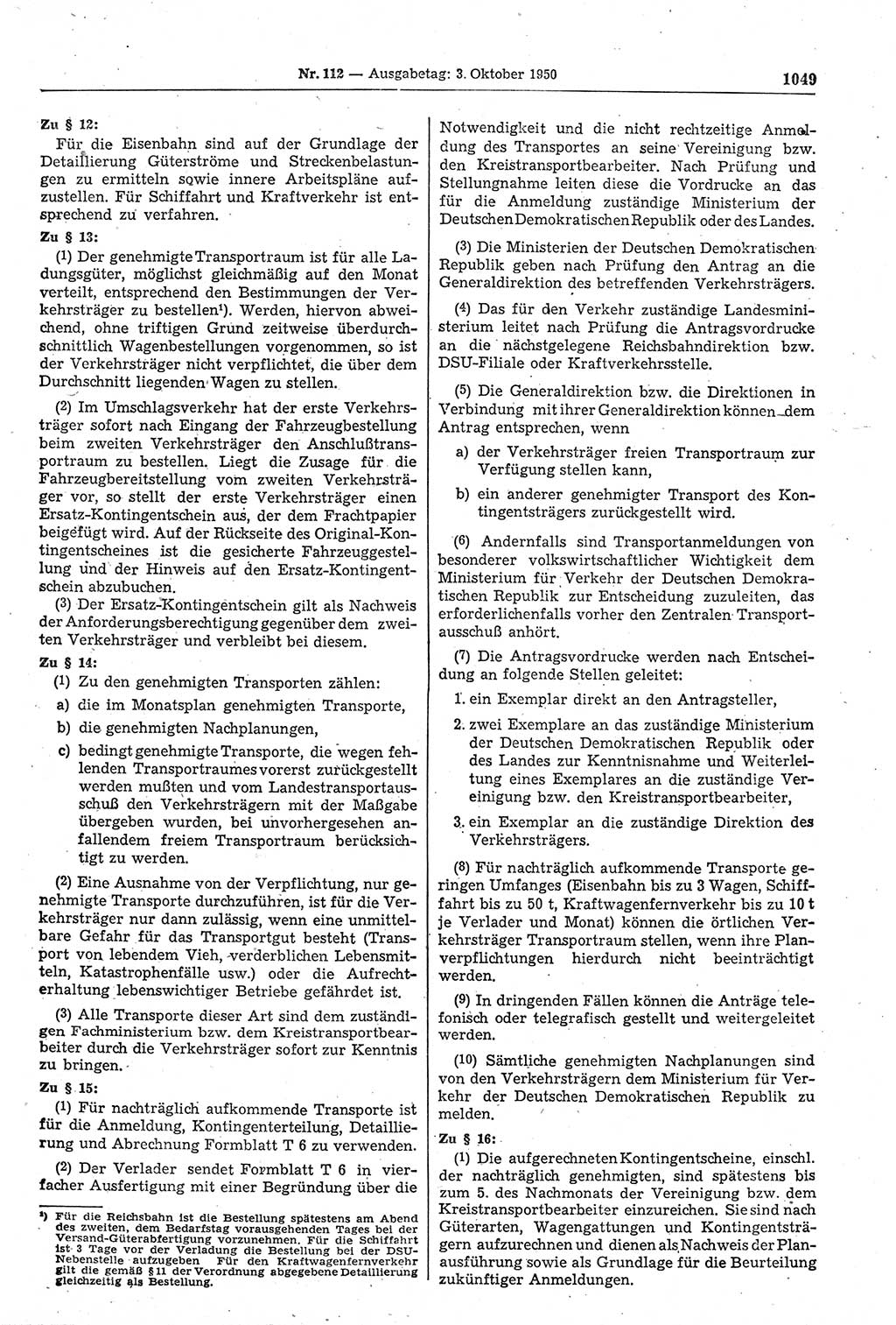 Gesetzblatt (GBl.) der Deutschen Demokratischen Republik (DDR) 1950, Seite 1049 (GBl. DDR 1950, S. 1049)