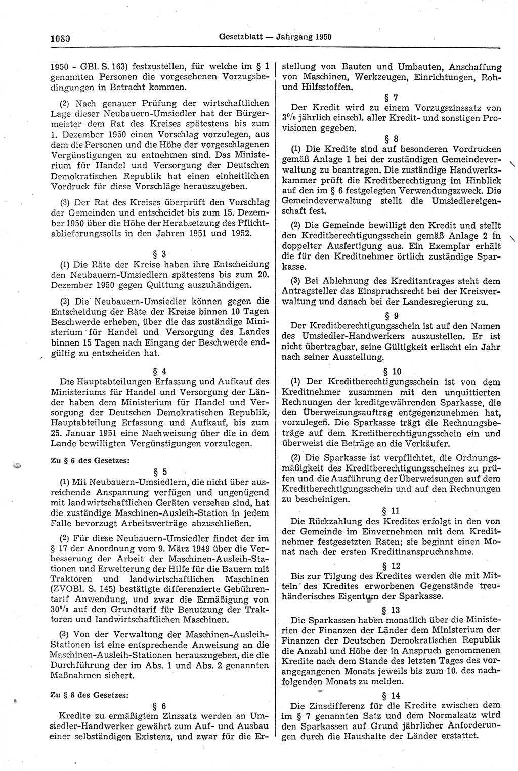 Gesetzblatt (GBl.) der Deutschen Demokratischen Republik (DDR) 1950, Seite 1080 (GBl. DDR 1950, S. 1080)