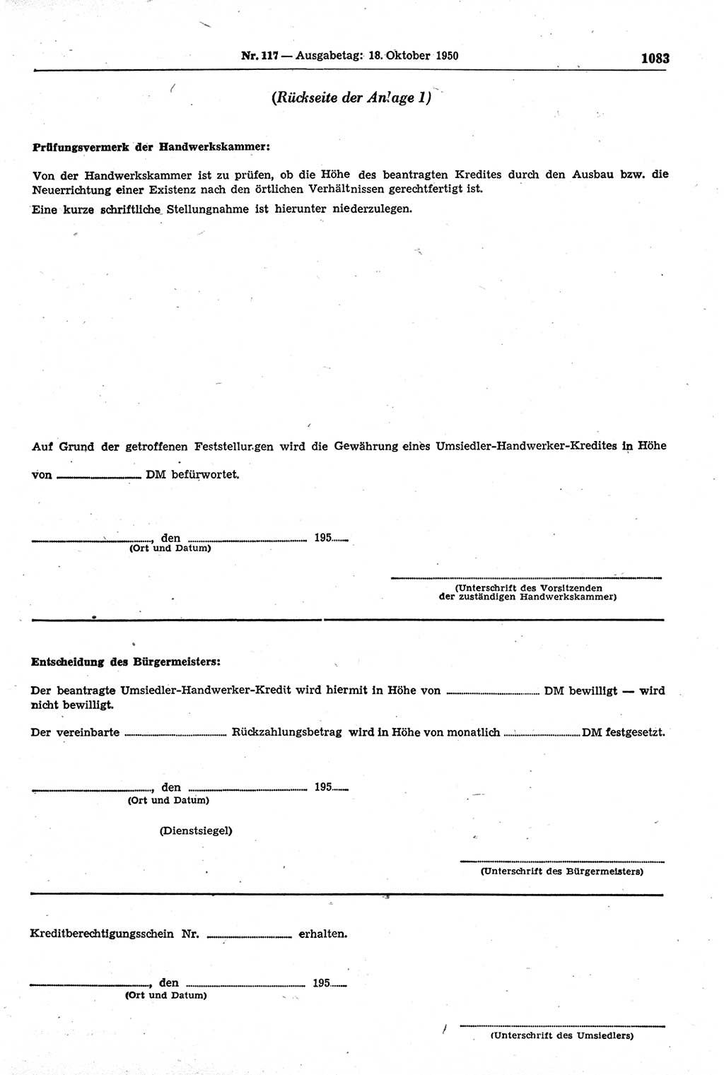 Gesetzblatt (GBl.) der Deutschen Demokratischen Republik (DDR) 1950, Seite 1083 (GBl. DDR 1950, S. 1083)