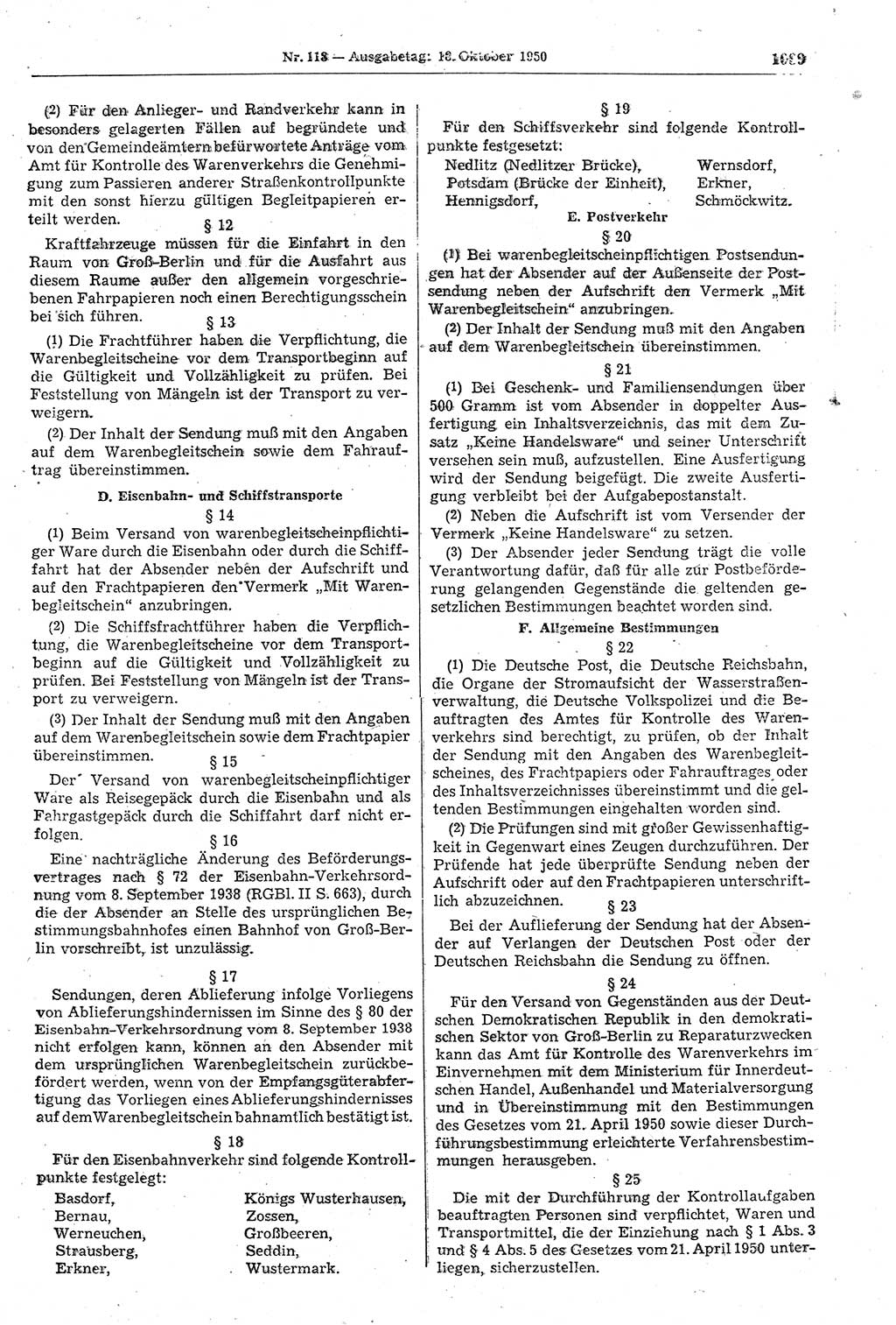 Gesetzblatt (GBl.) der Deutschen Demokratischen Republik (DDR) 1950, Seite 1089 (GBl. DDR 1950, S. 1089)