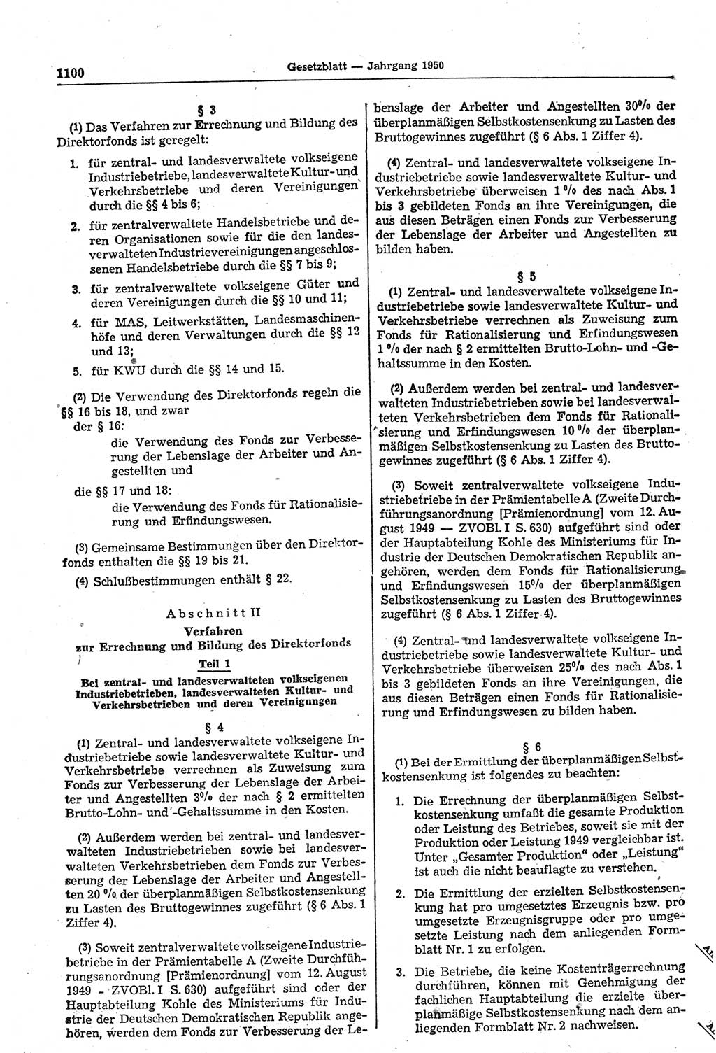 Gesetzblatt (GBl.) der Deutschen Demokratischen Republik (DDR) 1950, Seite 1100 (GBl. DDR 1950, S. 1100)