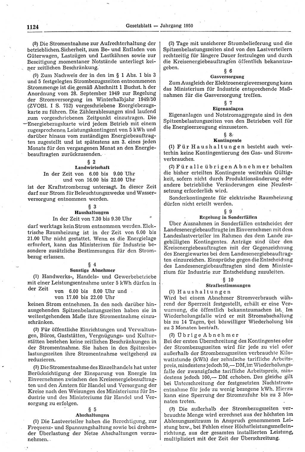 Gesetzblatt (GBl.) der Deutschen Demokratischen Republik (DDR) 1950, Seite 1124 (GBl. DDR 1950, S. 1124)