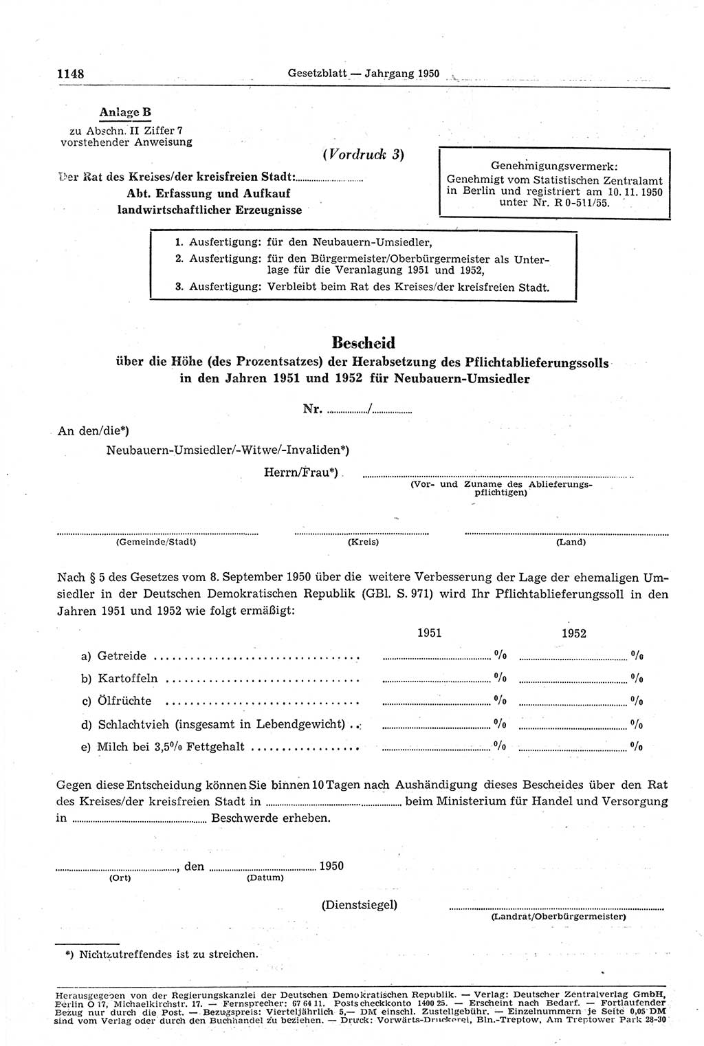 Gesetzblatt (GBl.) der Deutschen Demokratischen Republik (DDR) 1950, Seite 1148 (GBl. DDR 1950, S. 1148)