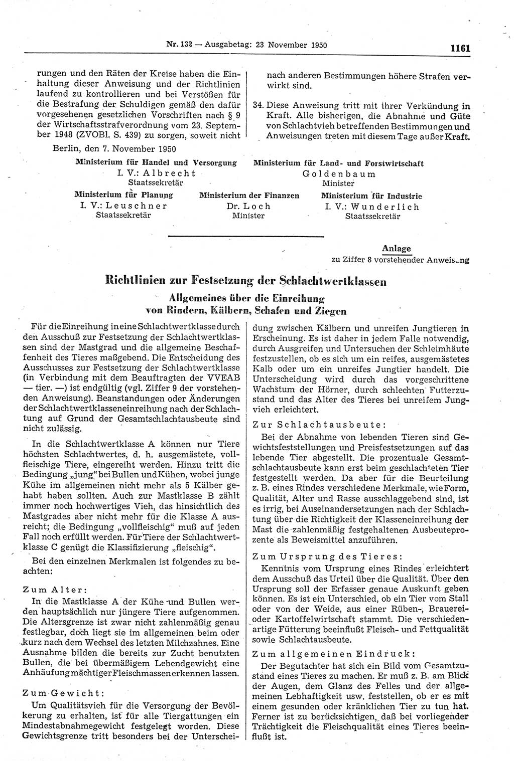 Gesetzblatt (GBl.) der Deutschen Demokratischen Republik (DDR) 1950, Seite 1161 (GBl. DDR 1950, S. 1161)
