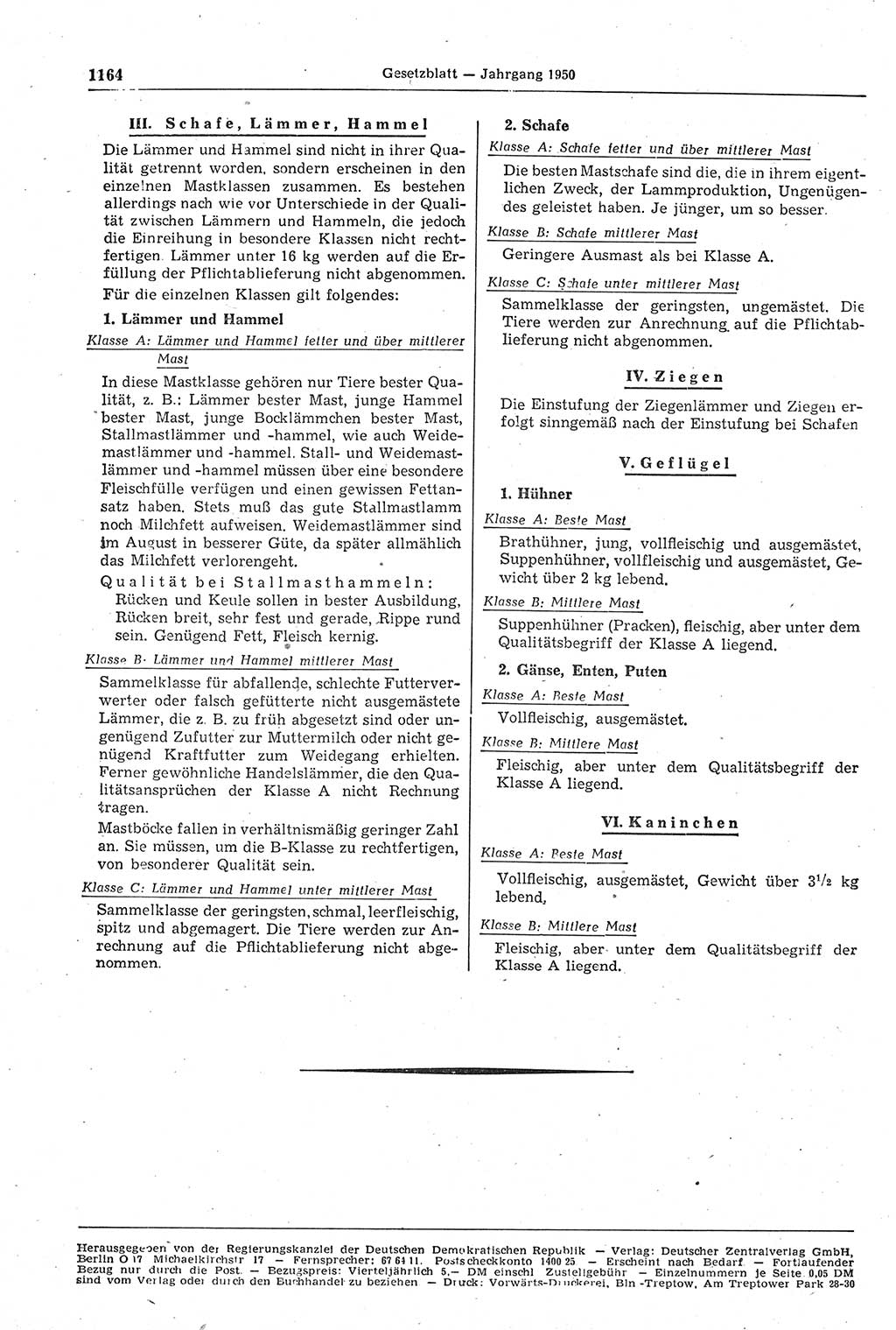 Gesetzblatt (GBl.) der Deutschen Demokratischen Republik (DDR) 1950, Seite 1164 (GBl. DDR 1950, S. 1164)