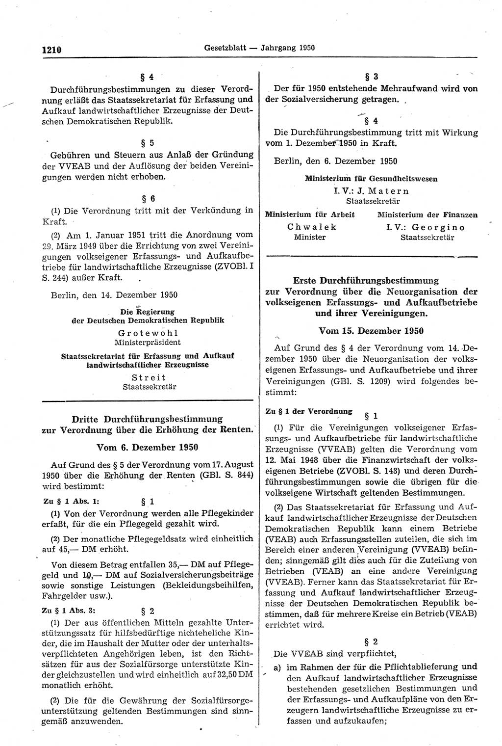 Gesetzblatt (GBl.) der Deutschen Demokratischen Republik (DDR) 1950, Seite 1210 (GBl. DDR 1950, S. 1210)