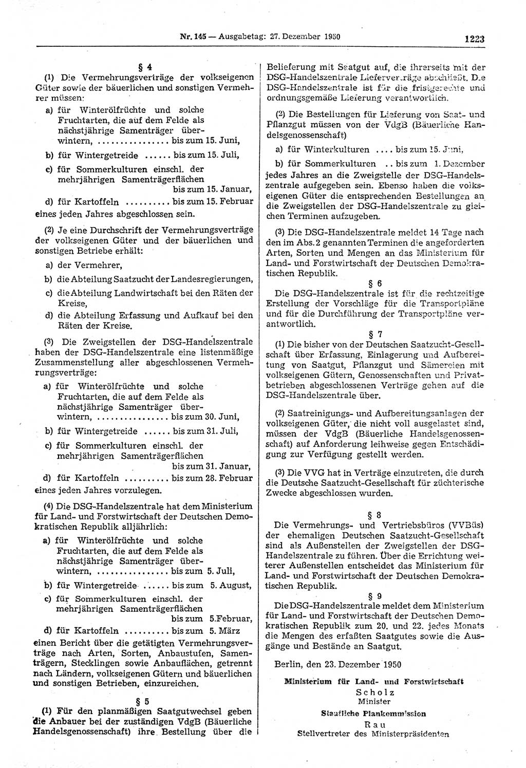 Gesetzblatt (GBl.) der Deutschen Demokratischen Republik (DDR) 1950, Seite 1223 (GBl. DDR 1950, S. 1223)