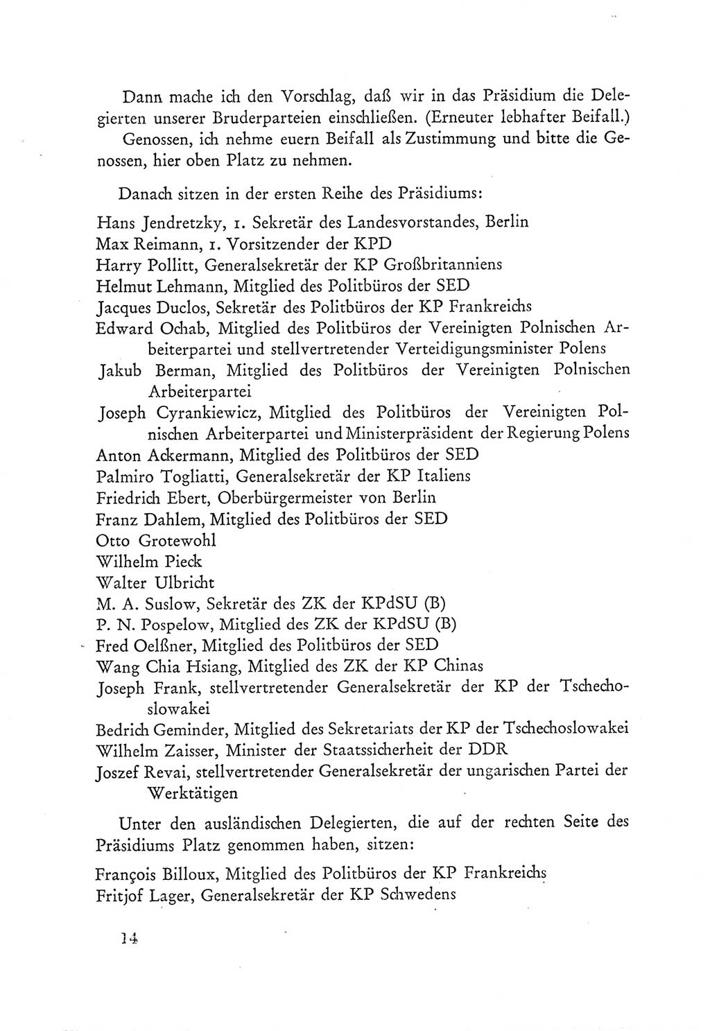 Protokoll der Verhandlungen des Ⅲ. Parteitages der Sozialistischen Einheitspartei Deutschlands (SED) [Deutsche Demokratische Republik (DDR)] 1950, Band 1, Seite 14 (Prot. Verh. Ⅲ. PT SED DDR 1950, Bd. 1, S. 14)